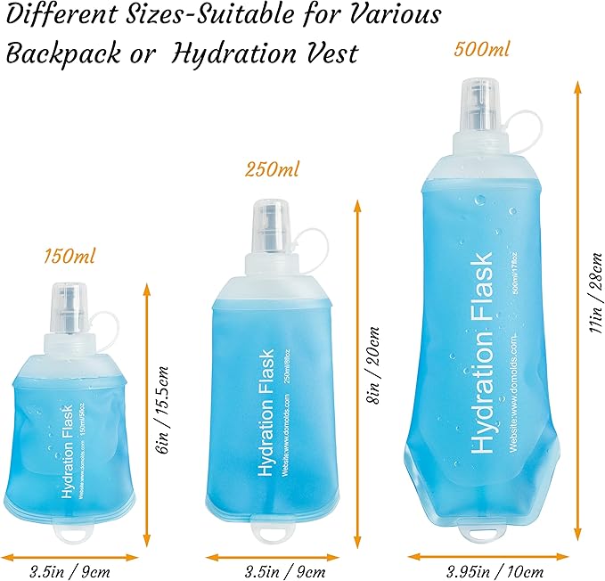 J.CARP 250ml Soft Flask Running Water Bottles, TPU Foldable Running Hydration Flask for Hydration Pack Cycling Hiking Climbing Outdoors Motorbike