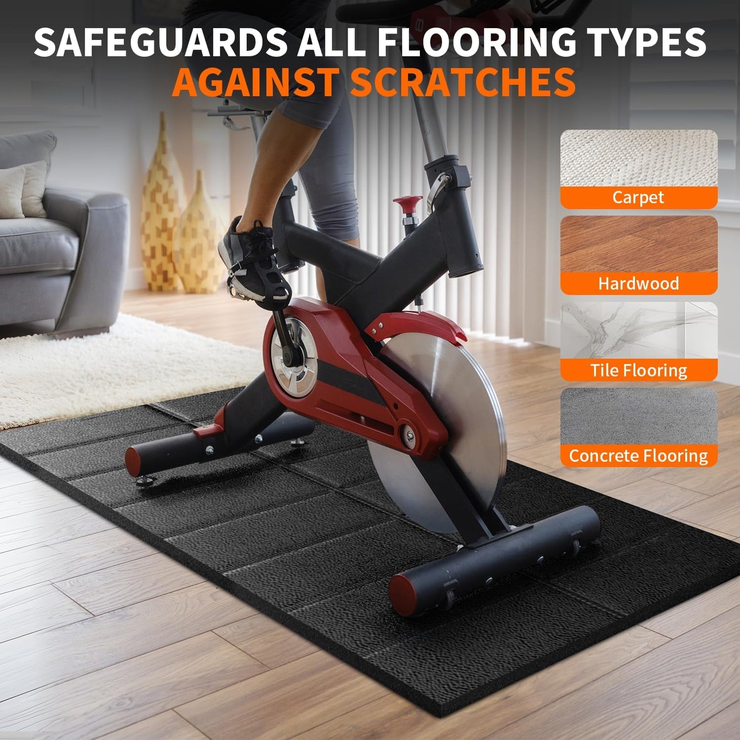 Bike Mat Compatible with Peloton Bikes, Treadmill Mat, Ellipticals, 63“ × 30”, Heavy-Duty, Non-Slip Mat for Exercise Bike, 1/4" Thick, Under Mat Protect Hardwood Floor Carpet