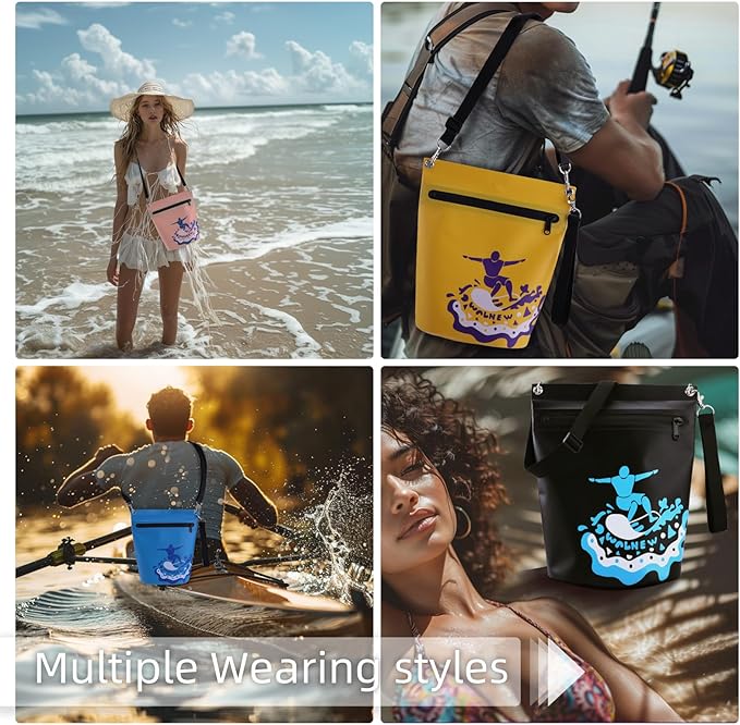 WALNEW Waterproof Dry Bag with Watertight Zipper, Lightweight Waterproof Pouch for Women Men, IPX5 Crossbody Dry Sack Keeps Gear Dry for Kayaking, Beach, Boating, Camping, Fishing, Hiking (YELLOW)