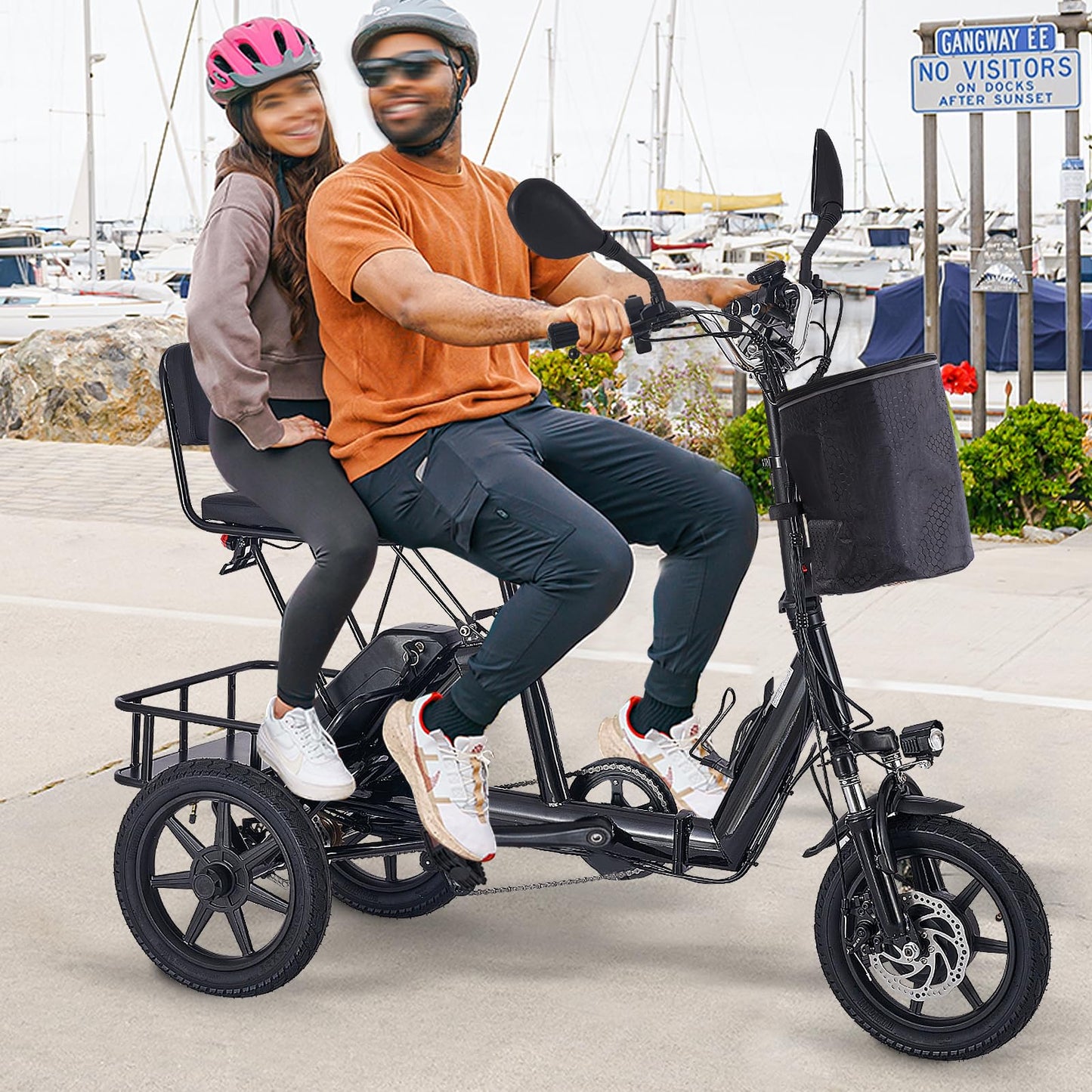 Electric Tricycle for Adults Foldable, 350W(Peak 500W) Folding Electric Trike, 3 Wheel Bikes for Adults with 480Wh Removable Battery, Trike Ebike with 2 Seats and Large Basket for Seniors Women Black