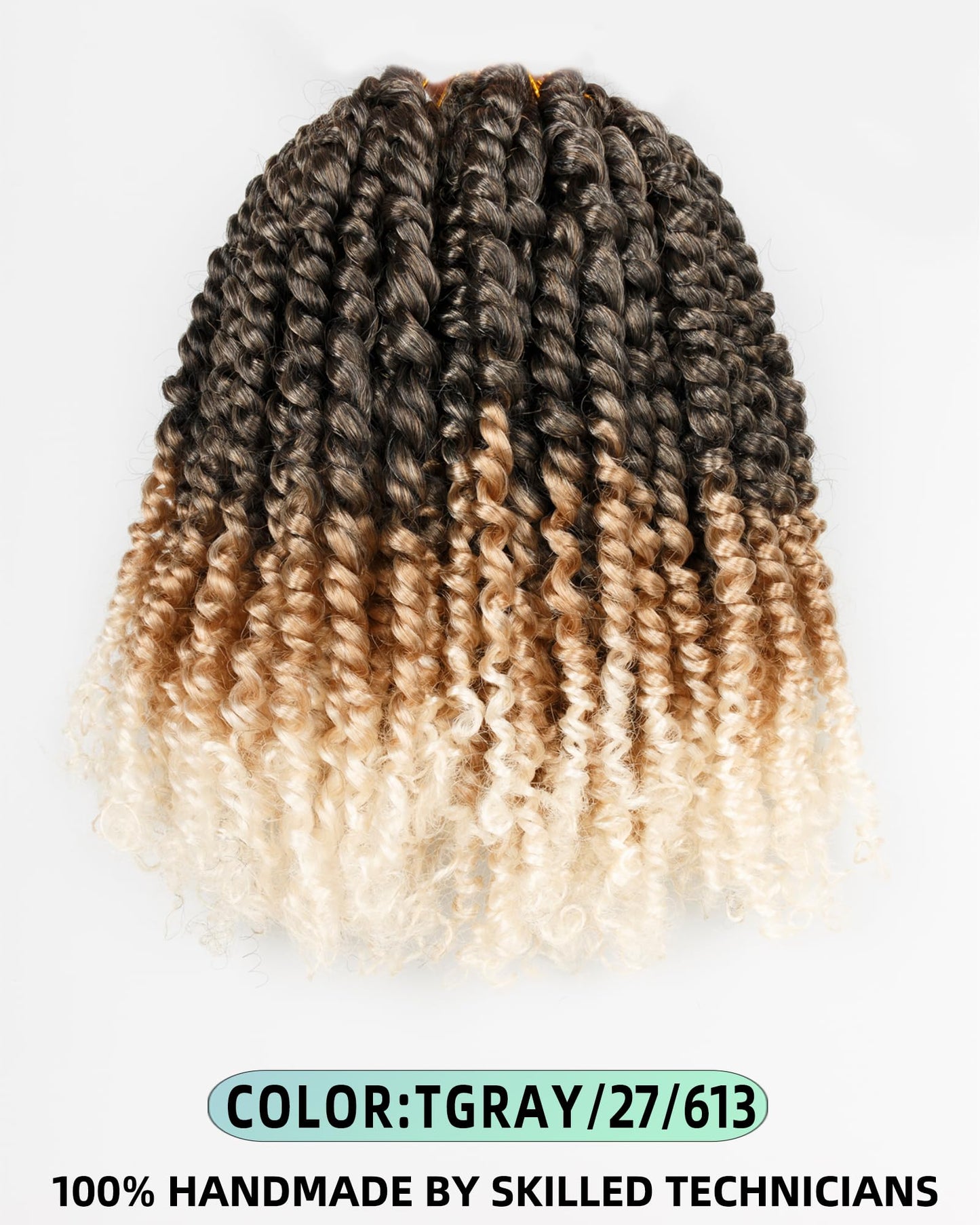 10 Inches 8 Packs Short Passion Twist Crochet Hair for Black Women and Kids-3 Tones Ombre Gray to Blonde to Off-white, Pre Looped Pretwisted Crochet Hair Extension(10"-8 Packs,Gray/27/613)