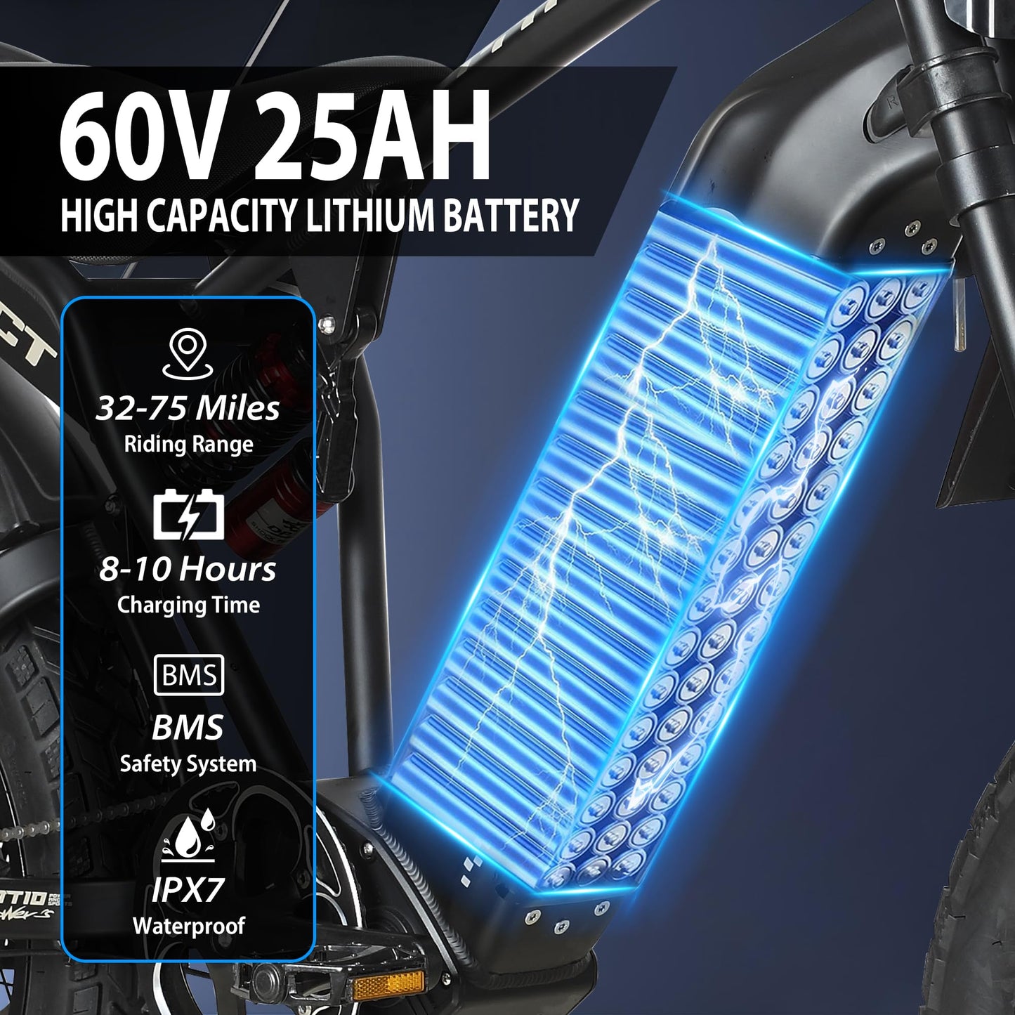 Tuttio Electric-Dirt-Bike for Adults-Teens, ICT Peak 4000W-43MPH-60V-25AH Electric Motorcycle 20" Fat-Tire-Electric-Bike for Mountain Snow Off-Road Fit Age 16+