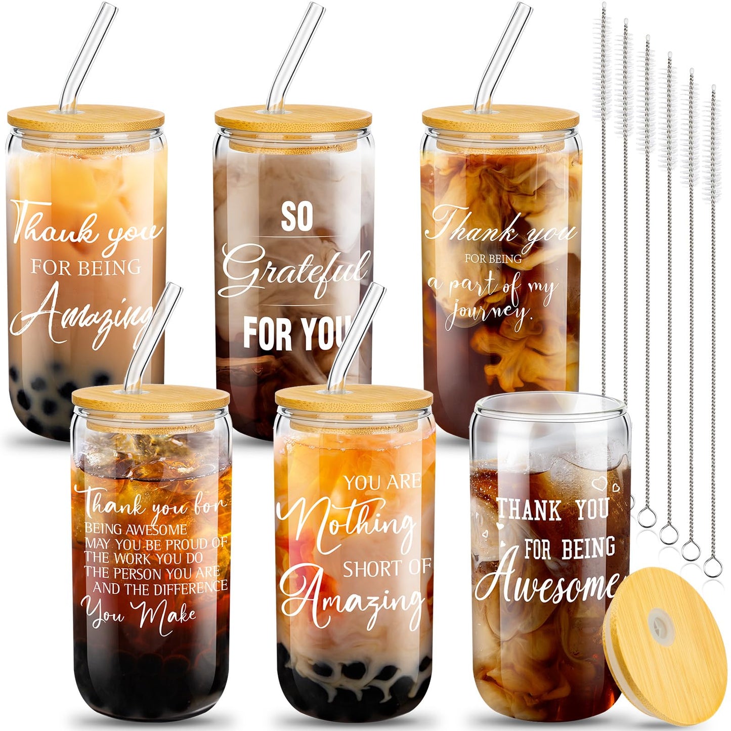 6 Set Employees Appreciation Gifts CNA Appreciation Week Gifts Thank You Team Coworkers Staff 16oz Can Beer Glass Cup with Lids Straws Brushes(Sometimes Forget)