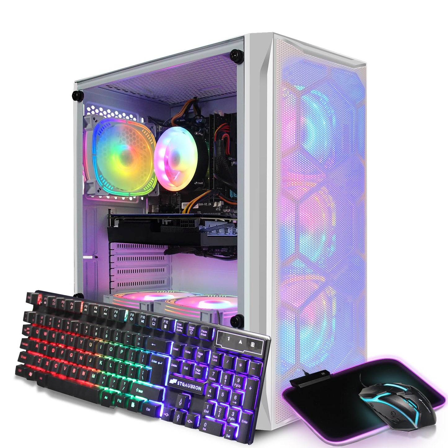 STGAubron Gaming Desktop PC, Radeon RX 5600 XT 6G GDDR6, Intel Core i5 3.2G up to 3.6G, 16G RAM, 512G SSD, 600M WiFi, BT 5.0, RGB Fan x 6, RGB Mouse Pad, Windows 10 Home, White