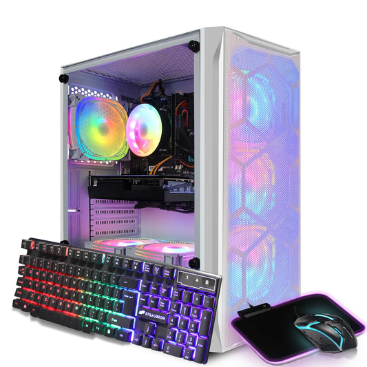 STGAubron Gaming Desktop PC, Radeon RX 5600 XT 6G GDDR6, Intel Core i5 3.2G up to 3.6G, 16G RAM, 512G SSD, 600M WiFi, BT 5.0, RGB Fan x 6, RGB Mouse Pad, Windows 10 Home, White