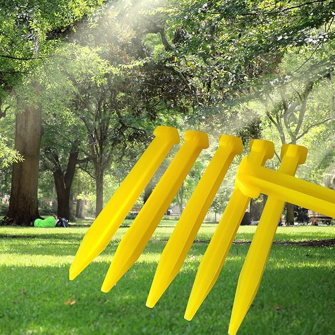 Plastic Tent Stakes Heavy Duty Beach - Premium PP Materials, Reusable - Rust-Proof, Easy to Use - Great for Hiking, Camping Outdoors - 10 Pcs, yellow, ZPDD662