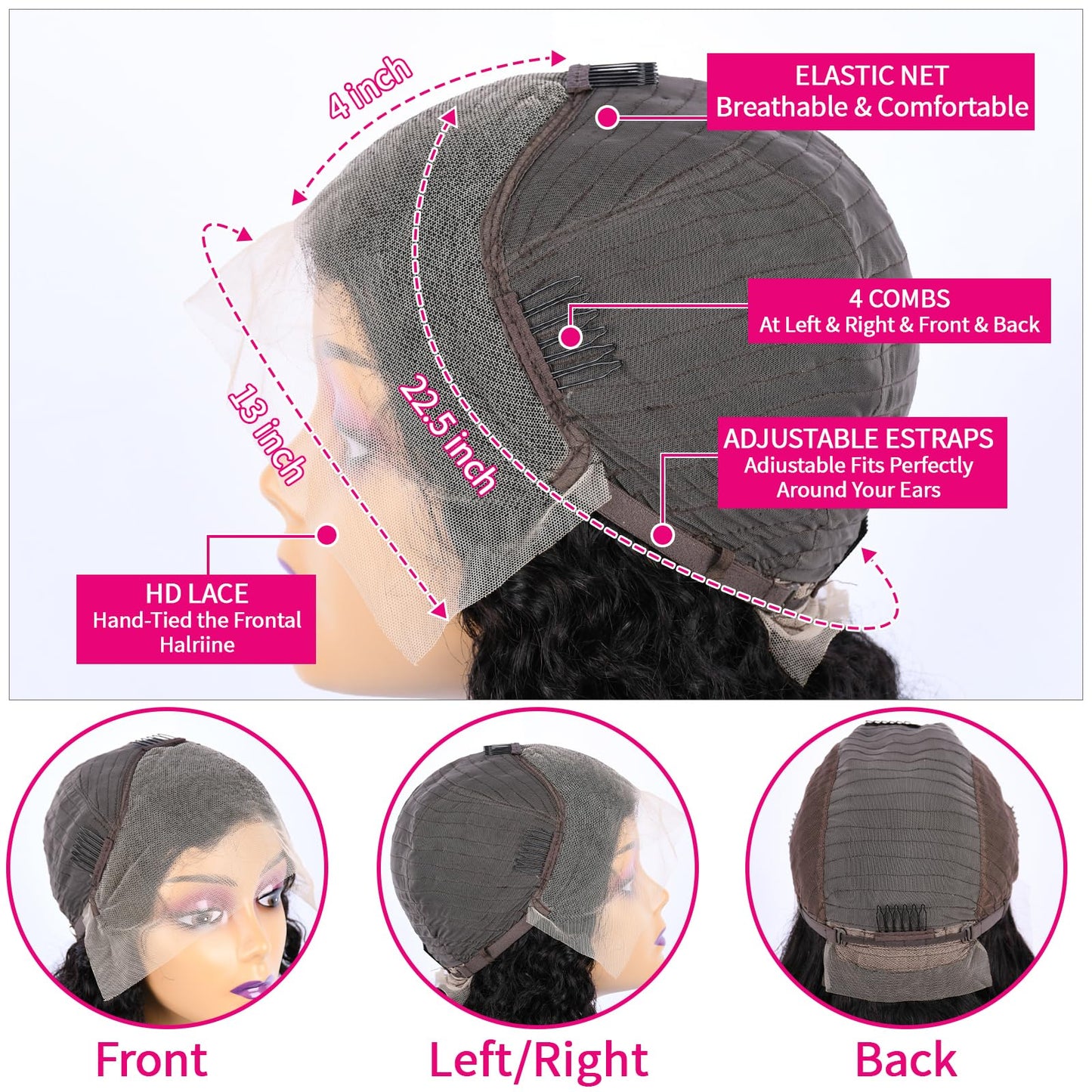 Anderah Deep Wave Lace Front Wig Human Hair 13x4 Curly Lace Frontal Wigs Human Hair for Black Women Pre Plucked with Baby Hair 180% Density Glueless Human Hair Wigs Natural Black (24 Inch)