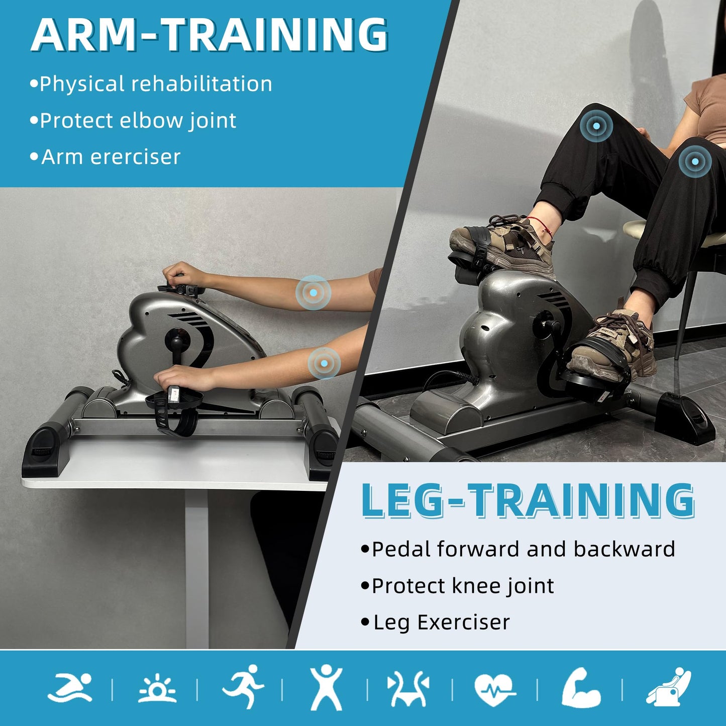 HNLIY Mini Exercise Bike Electric Pedal Exerciser with Upgraded Non-slip Base Remote Control Indoor Under Desk Bike for Hand, Arm, Knee, Leg Home Recovery Workout Equipment Elderly Motorized Exerciser