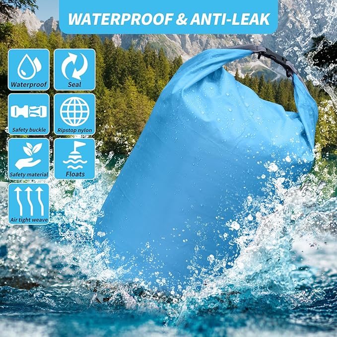 Dry Bag Set, Waterproof Small Lightweight Dry Bags for Paddle Board Kayaking, Fishing, Camping (Blue, 20L 2Pack)