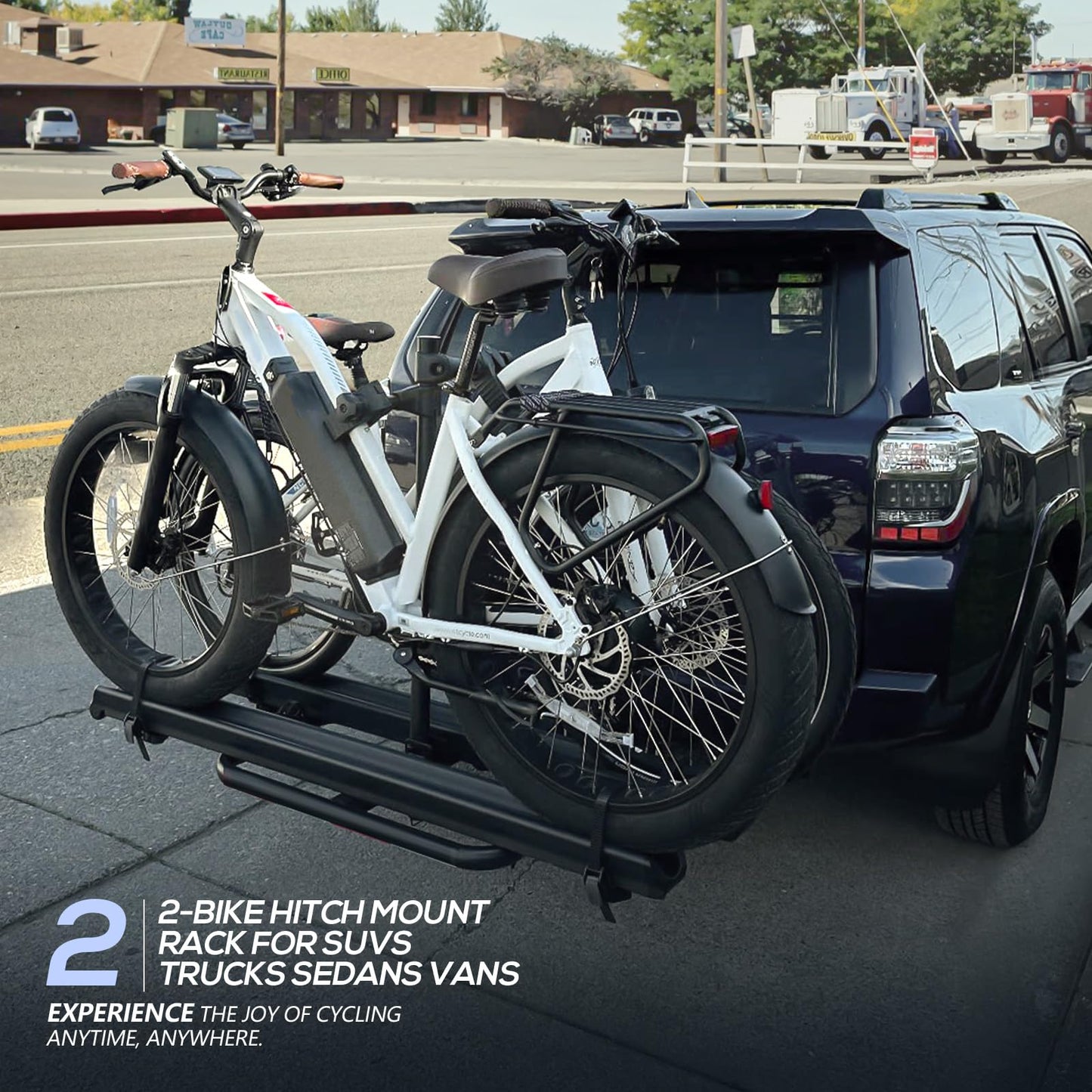 EYOUHZ 2 EBike Rack with Ramp, up to 5" Fat Tire Bike Carrier, 200 LBS Capacity Bike Racks, Lockable & Foldable Electric Bicycle Holder Platform for Standard, Fits 2" Hitch for SUVs Vans Trucks Cars