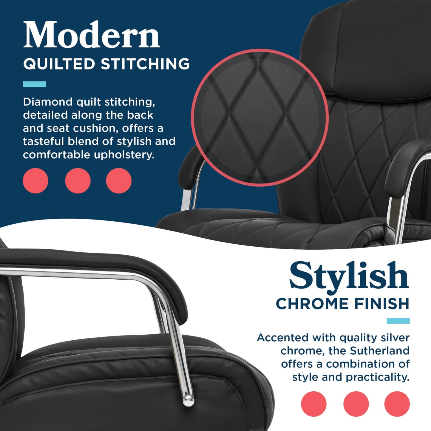 La-Z-Boy Sutherland Quilted Leather Executive Office Chair with Padded Arms, High Back Ergonomic Desk Chair with Lumbar Support, Black Bonded Leather