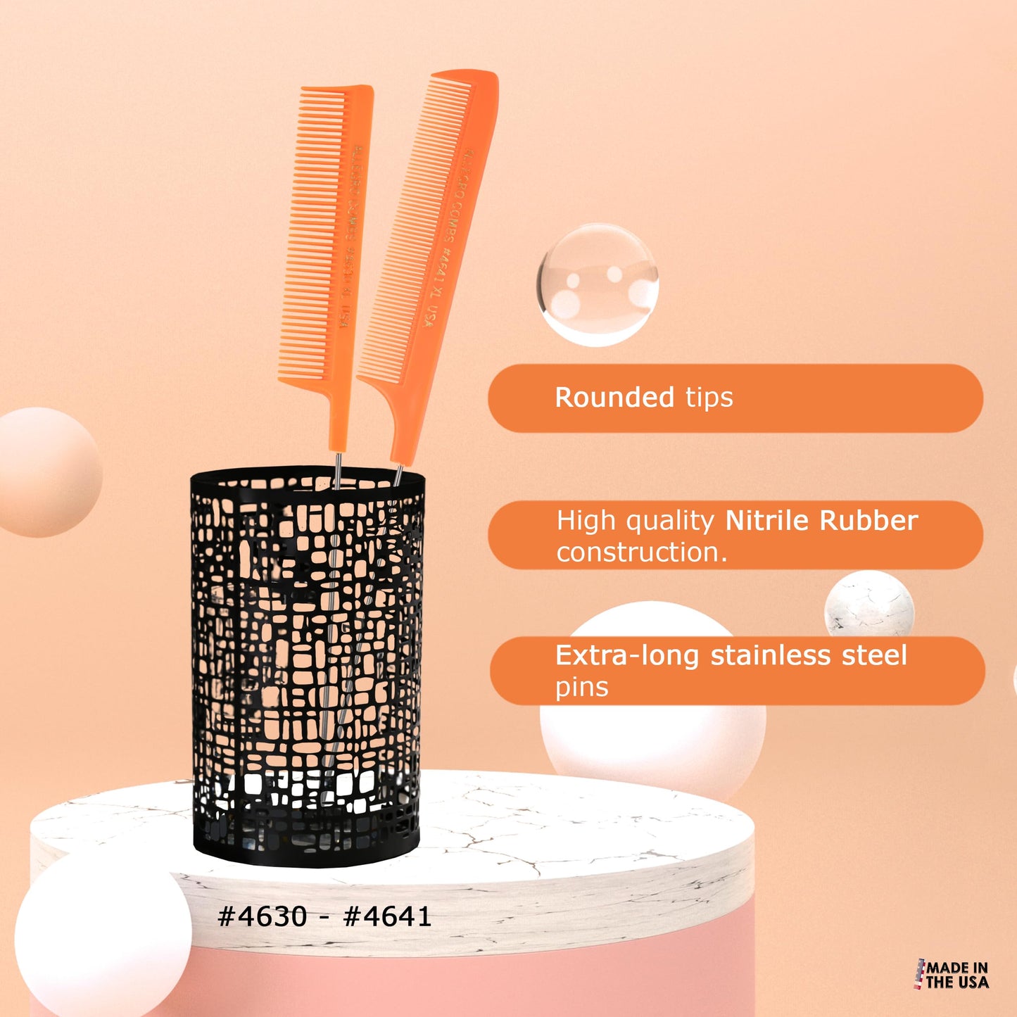 Allegro Combs XL Pintail Rat Tail Combs Parting Combs Metal Tail Foiling Combs Pin Combs Stitch Braids Combs2 Pc. (Neon Orange)