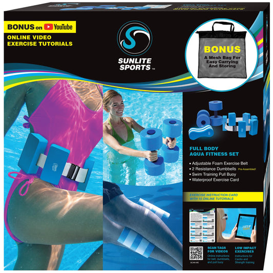 Sunlite Sports Water Workout Combo Set, Aqua Dumbbells and Swim Belt, High Density Water Weights, Water Aerobics Equipment, Pool Exercise, Aqua Therapy