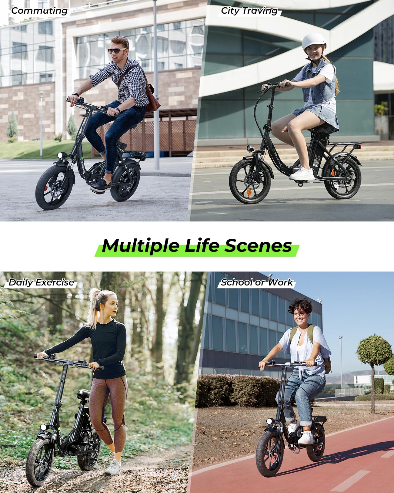 isinwheel U4 16" Folding Electric Bike for Adults, 750W Peak Motor with Max 55Miles PAS Range & 19MPH EBike, 374.4Wh Battery Electric Bicycles Step-Thru Commuter E Bikes for Adults and Teens