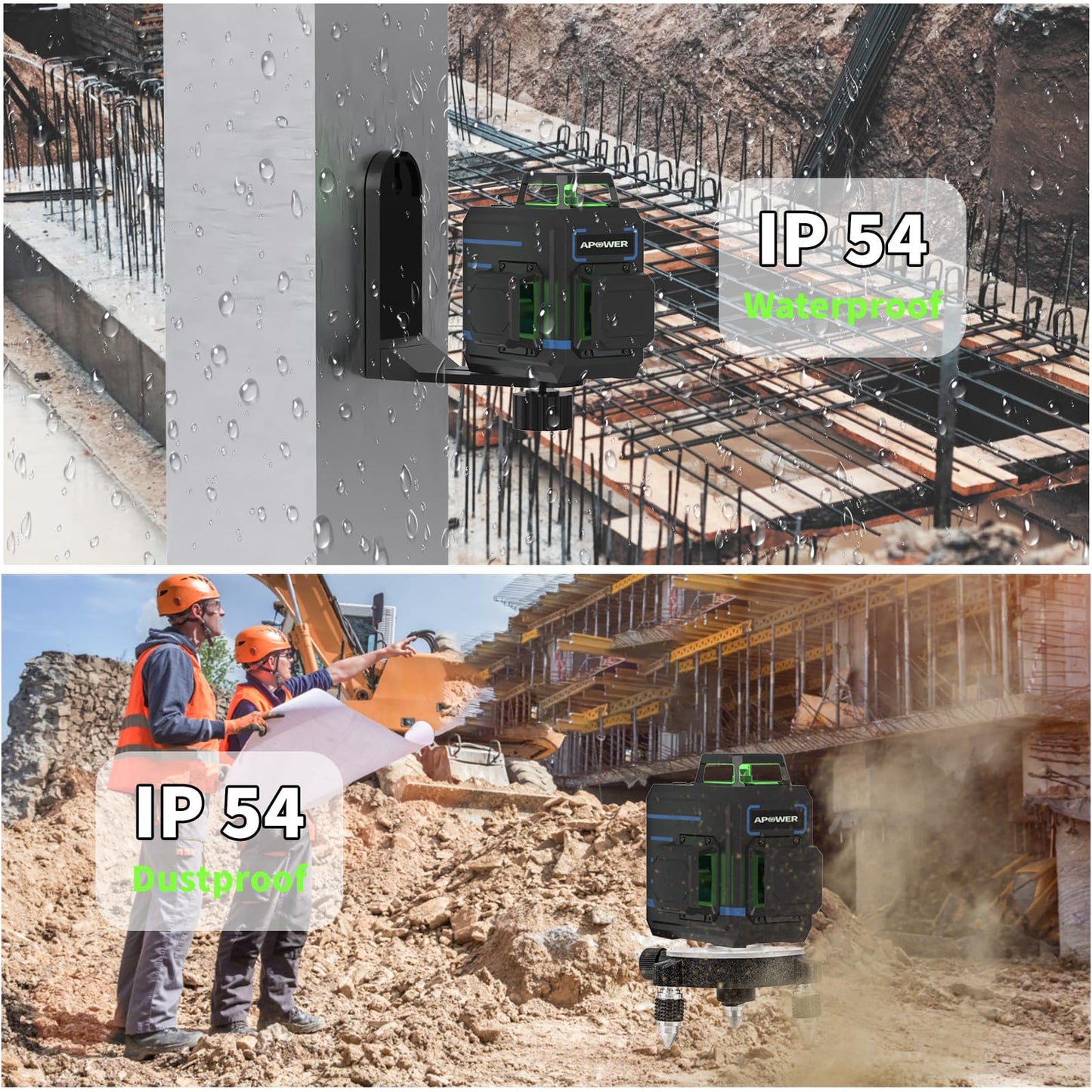 APOWER Laser Level 360 Self Leveling, 3 x 360°Cross Line Laser for Pictures Hanging, Floor Tile, DIY Projects and Home Renovation, L-Magnetic Bracket, Green Lazer Leveler Tool