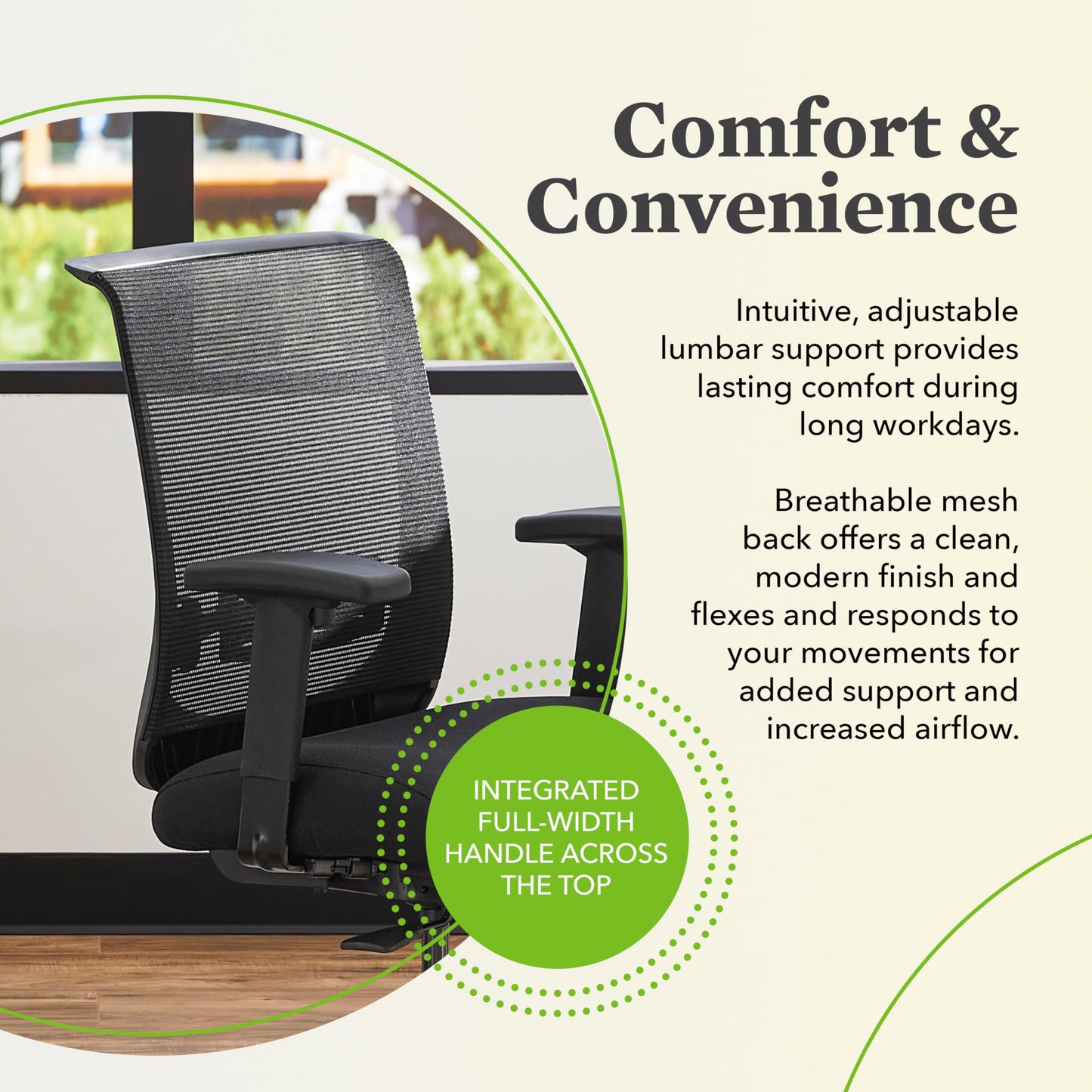 HON Convergence Ergonomic Office Chair, Breathable Back Support Mesh, Adjustable Arms, Computer Chair with Lumbar Support, Rolling Swivel Wheels, Comfortable Synchro-Tilt Recline, Fabric, Black