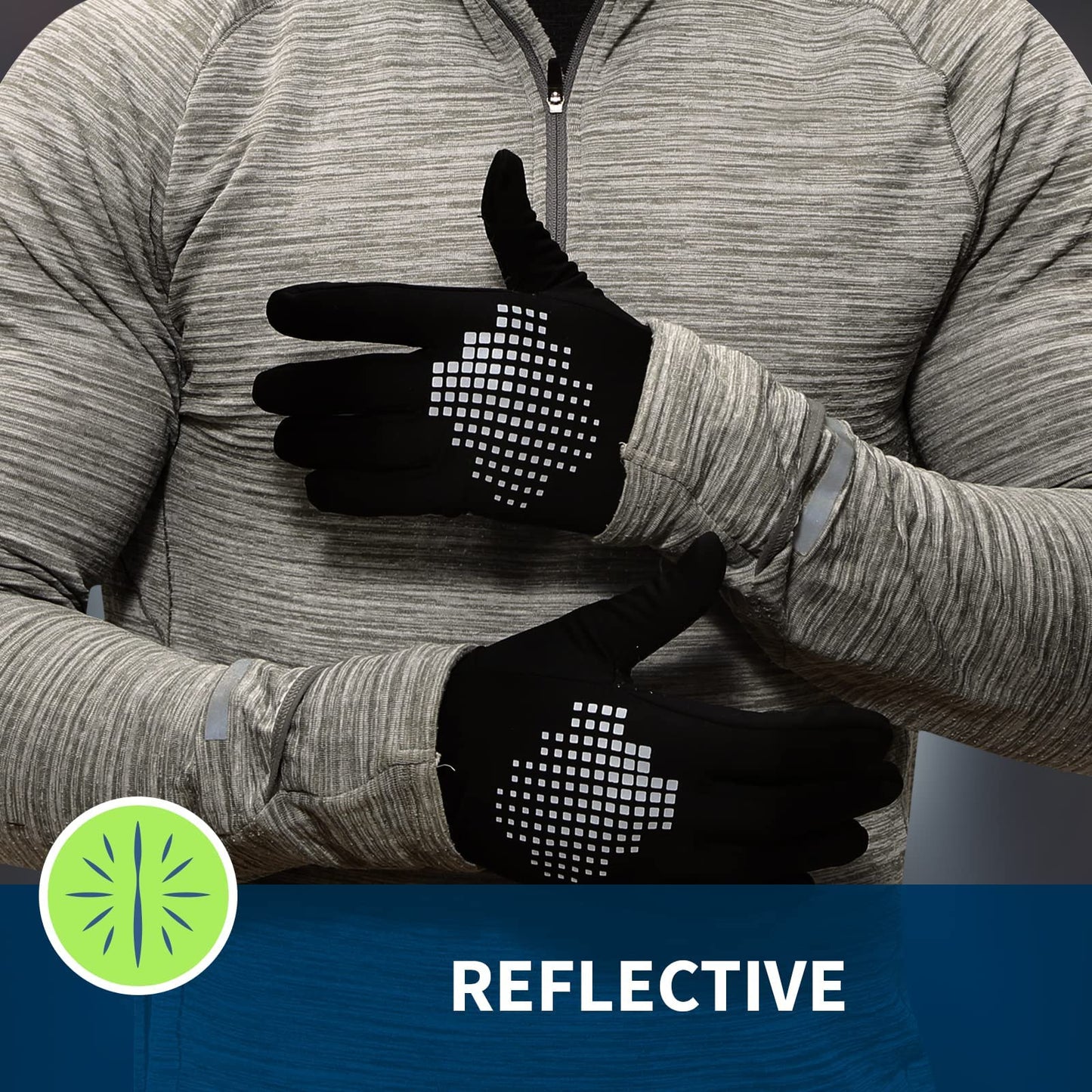 TrailHeads Running Gloves | Lightweight Gloves with Touchscreen Fingers - Black/Reflective (Medium)