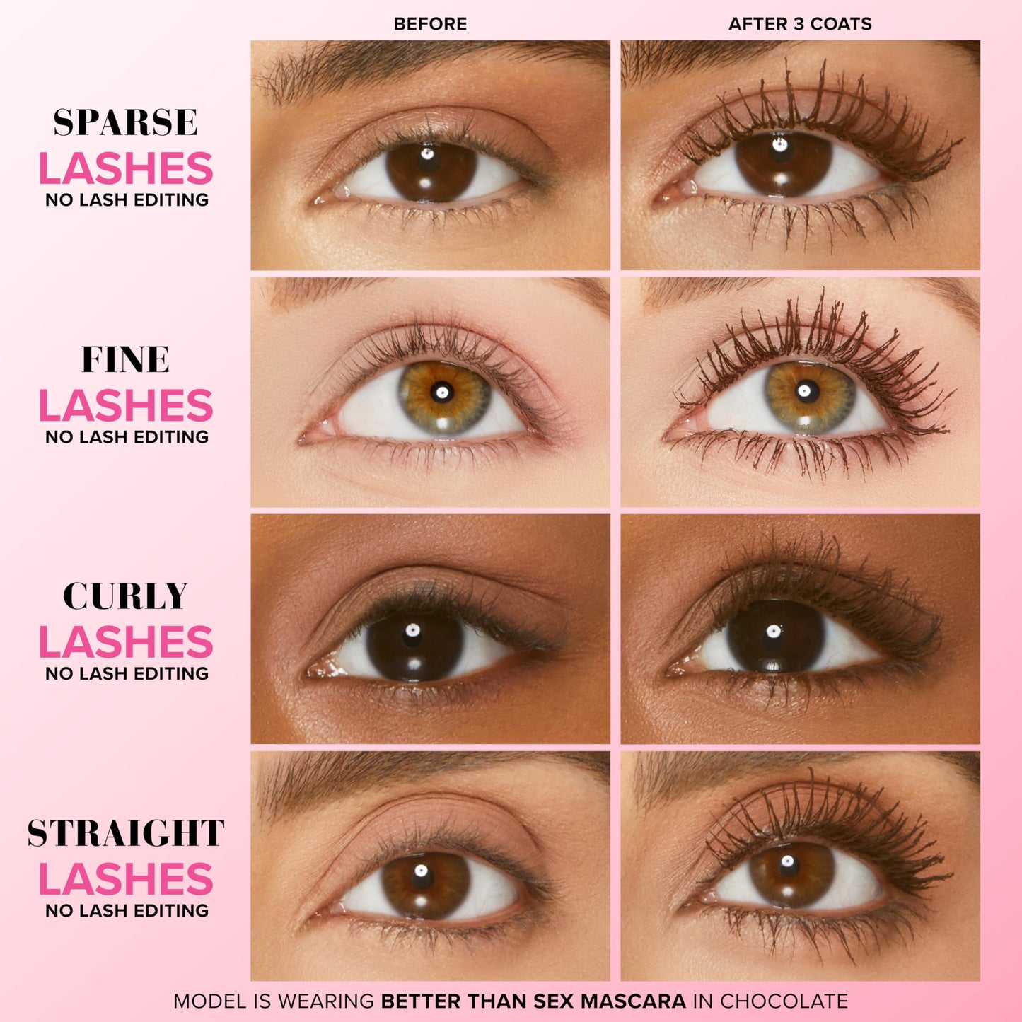 Too Faced Better Than Sex Volumizing Mascara | Dramatic Volume, Length + Peptides Help Condition Lashes, 0.27 Fl Oz, Chocolate