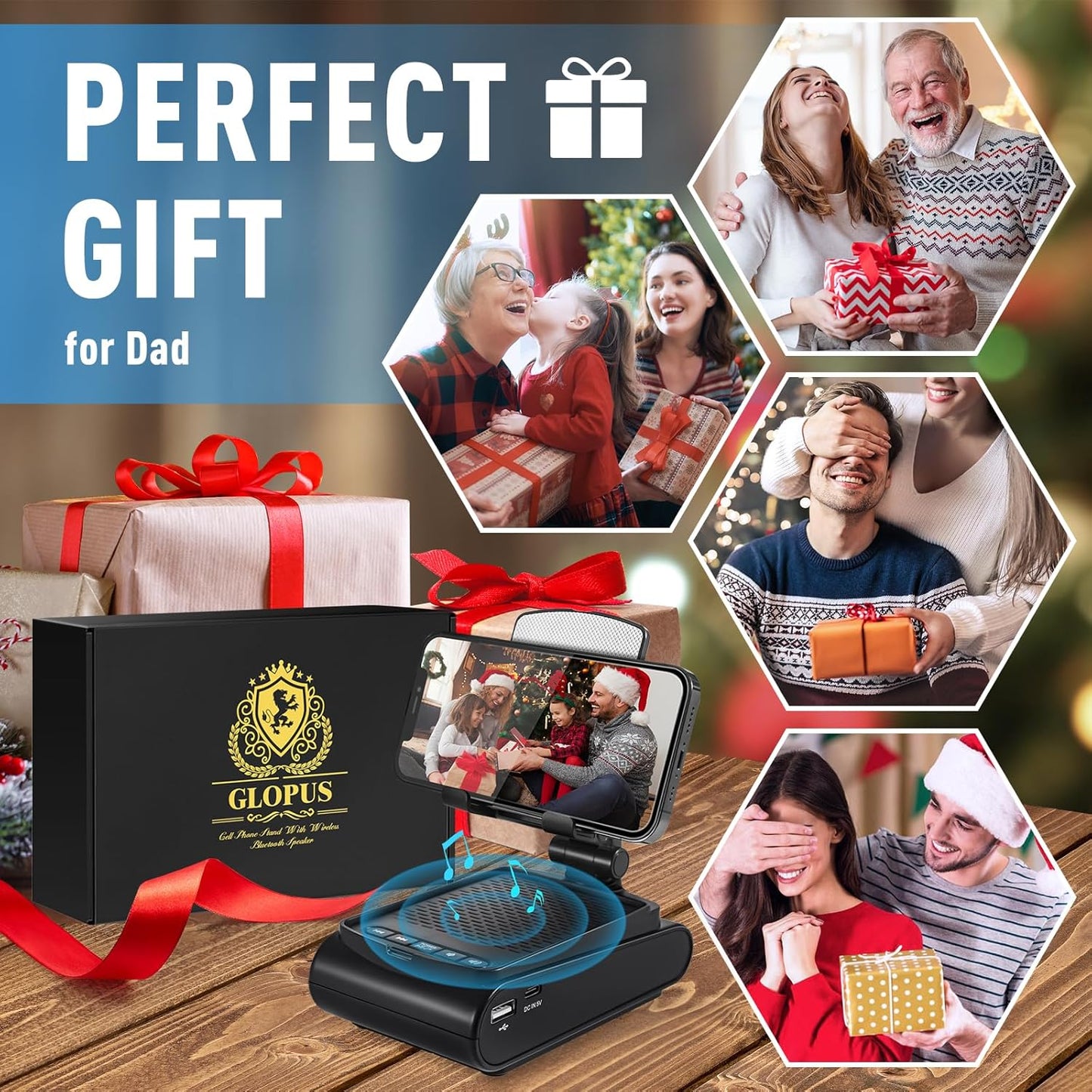 Gifts for Men, Cell Phone Stand with Wireless Bluetooth Speaker, Birthday Gifts for Mens Dad Boyfriend, Cool Gadgets for Men, Anniversary Idea Gift, Compatible with iPhone/iPad/Samsung Galaxy