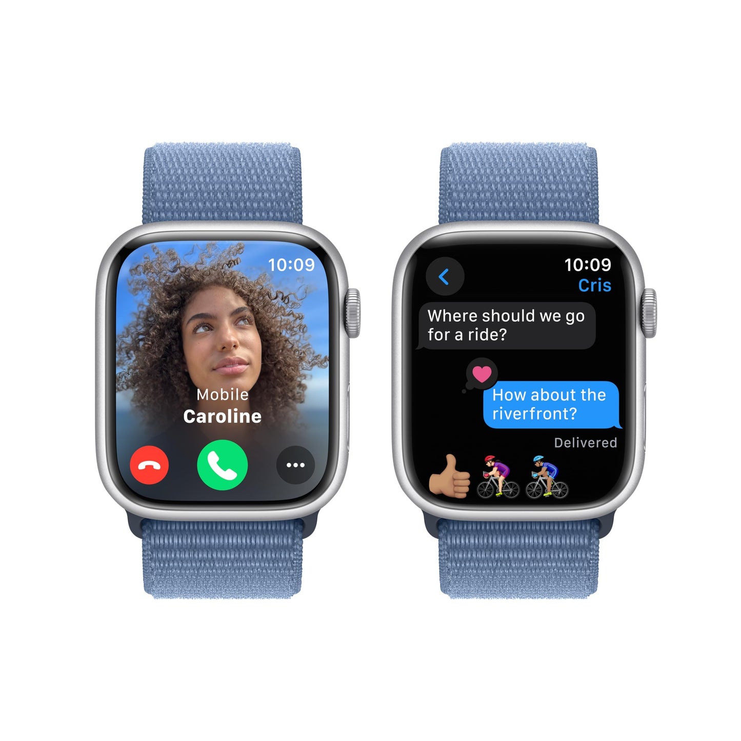 Apple Watch Series 9 [GPS, 45mm] - Silver Aluminum Case with Winter Blue Sport Loop (Renewed)