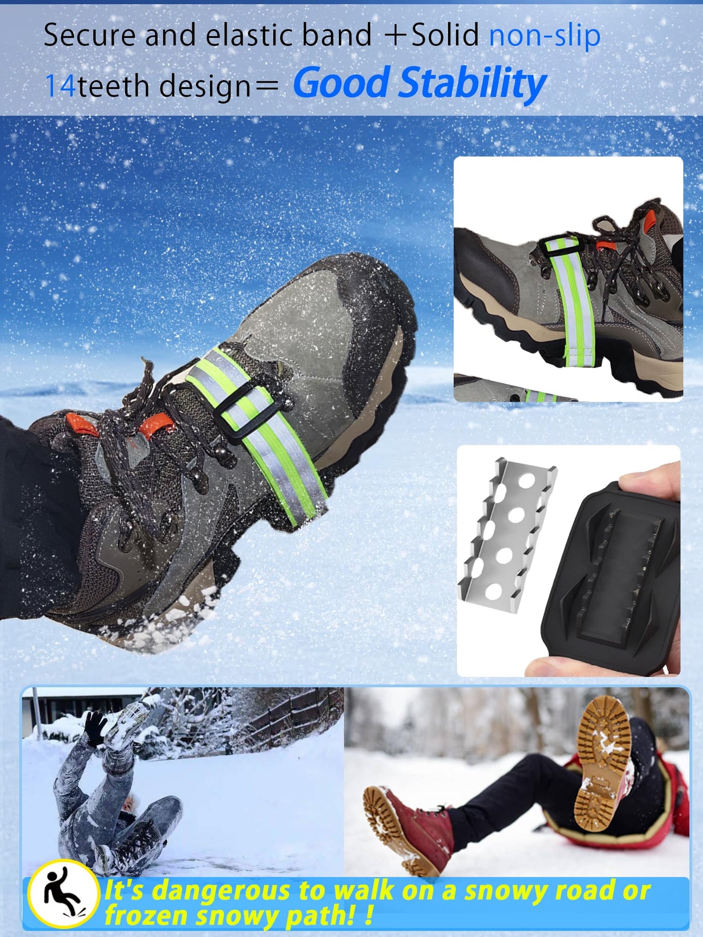 Ice Cleats Mid-Sole Snow Traction Cleats Crampons Easily Rotate Non Slip Grippers for Shoes and Boots Winter Walking on Snow Ice for Men Women,Yellow