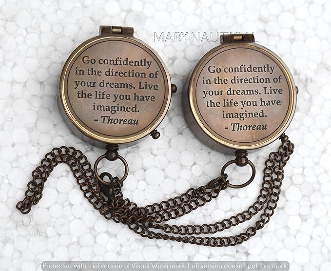 -Thoreau's Go Confidently Graduation Gift for him, Camping Compass with Leather Pouch Boating Hiking Religious Gifts, Missionary Gifts Keepsake. Confirmation Gift Direction Compass