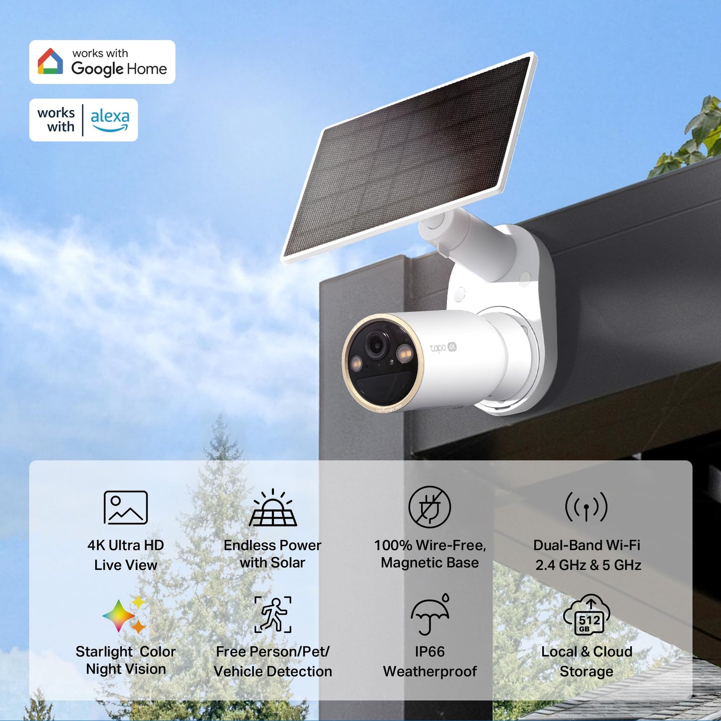 Tapo MagCam 4K Solar, 4K Ultra HD Outdoor Wireless Battery Camera w/Solar Panel – 24/7 Capture, Free Person/Vehicle Detection, Starlight Color Night Vision, Works w/Alexa & Google Home