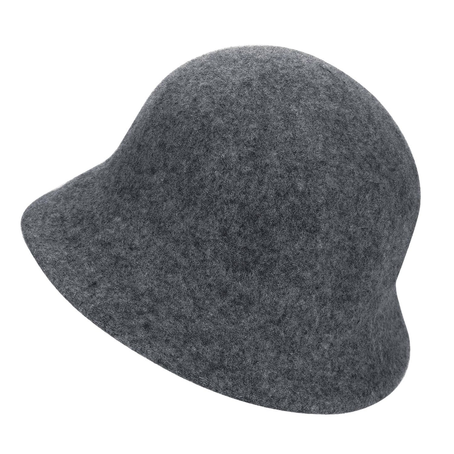Women Cloche Bucket Hat Vintage Faux Wool Felt Hat Winter Warm Church Bowler Hat Ladies Fedora Hat Fall Bell Round Cap (Light Gray)