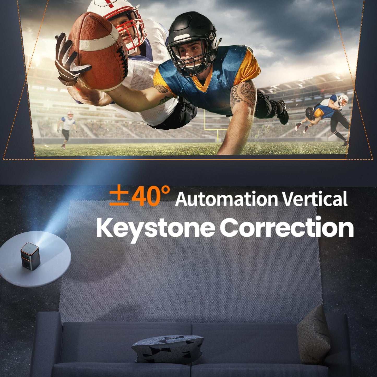 FATORK Mini Projector, 5G WiFi 6 Bluetooth Short Throw Projector, HD 1080P DLP Portable Projector with Rechargeable Battery, 1G Memory, Support Phone Laptop, Compatible with iOS/Android/HDMI/USB