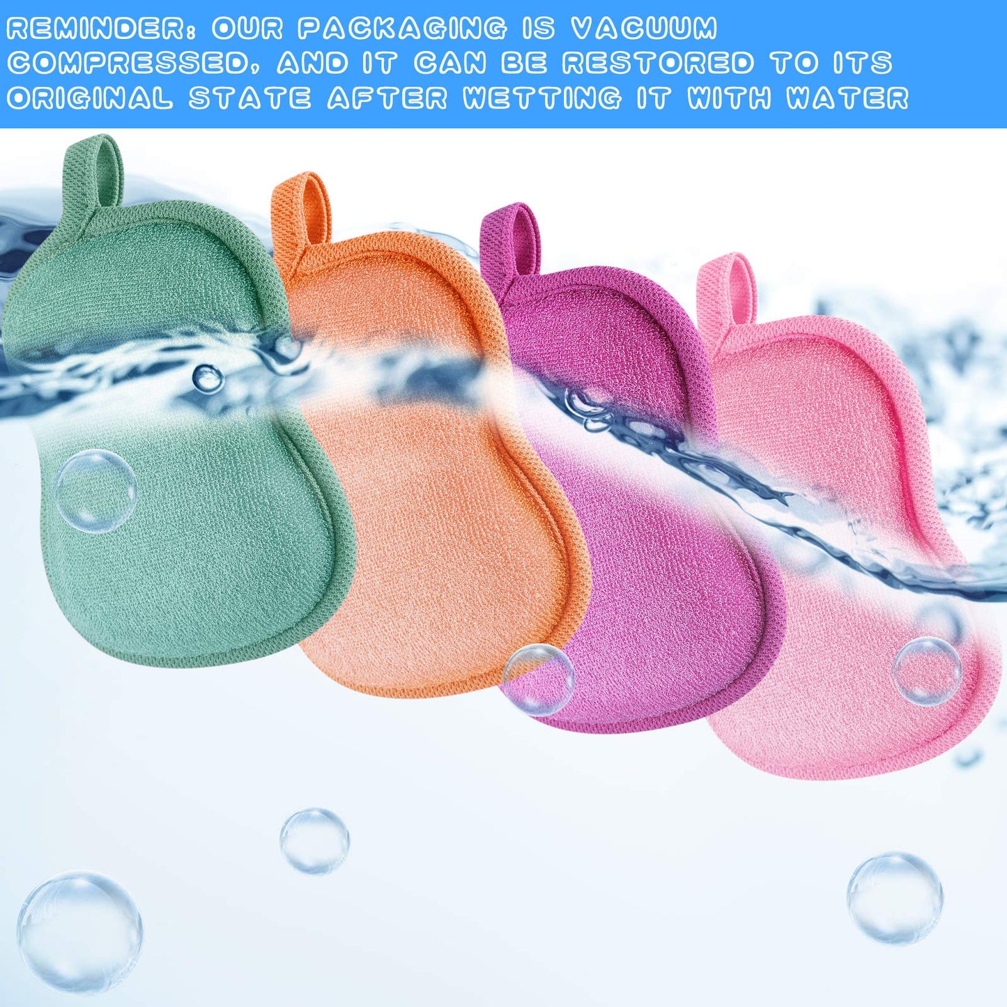 Tatuo 4 Pieces Baby Bath Sponge Cotton Baby Sponge Soft and Absorbent loofah for Kids Babies Men Women(Red, Purple, Green, Orange)