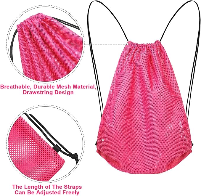 Frienda Mesh Drawstring Backpack Bag Multifunction Mesh Bag for Swimming, Gym, Clothes (Fluorescent Pink)