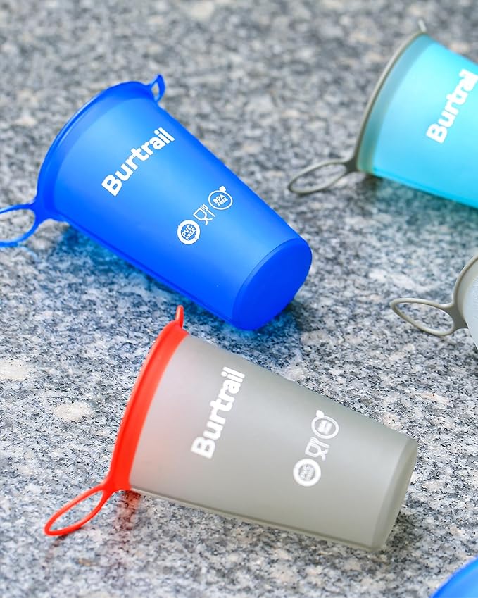 Collapsible Running Cup,Ultralight Protable Running Water Cup for Trail Running,Ultramarathon,Backpacking,Camping-BPA Free,200 ml/6.8 oz-2Pack, SeaBlue & Gray