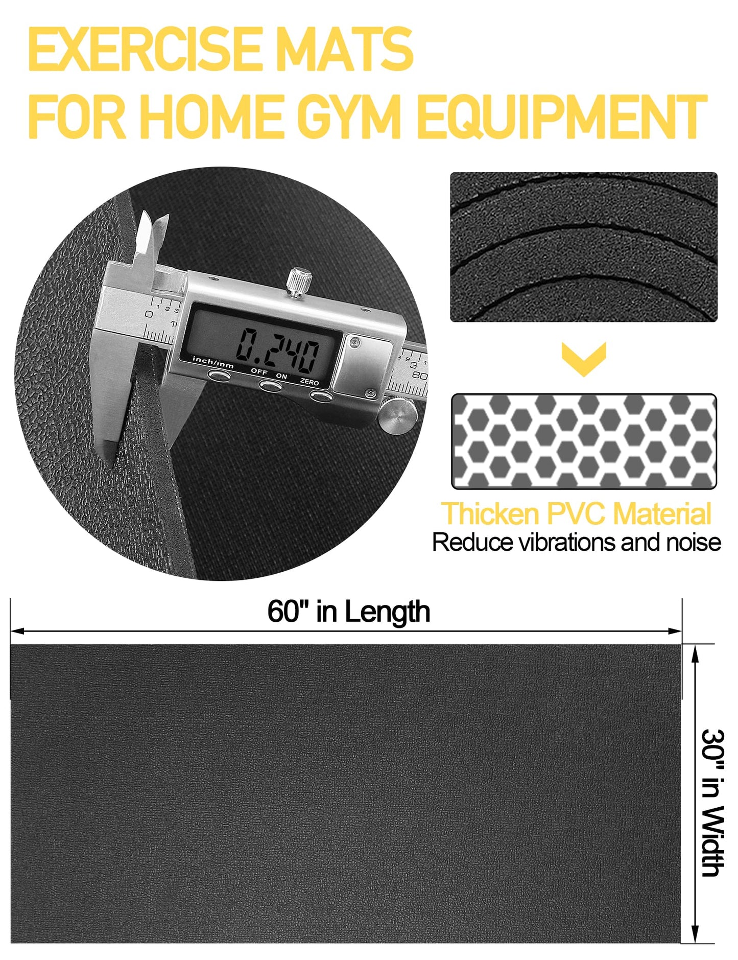 Treadmill Mat,60" x 30",6mm Thickness Exercise Equipment Mat for Carpet Hardwood Floors, Compatible with Walking Pad,Spin Bike,Elliptical Trainer,Rowing Machine
