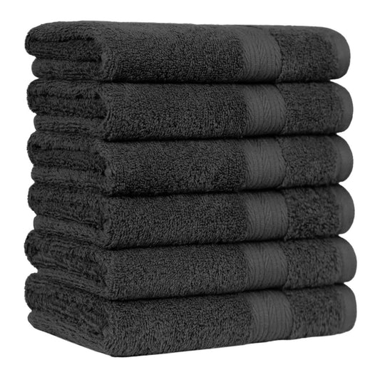 Amazon Basics 6 Piece Fade Resistant Hand Towel, 100% Cotton, Black, 26'' x 16''