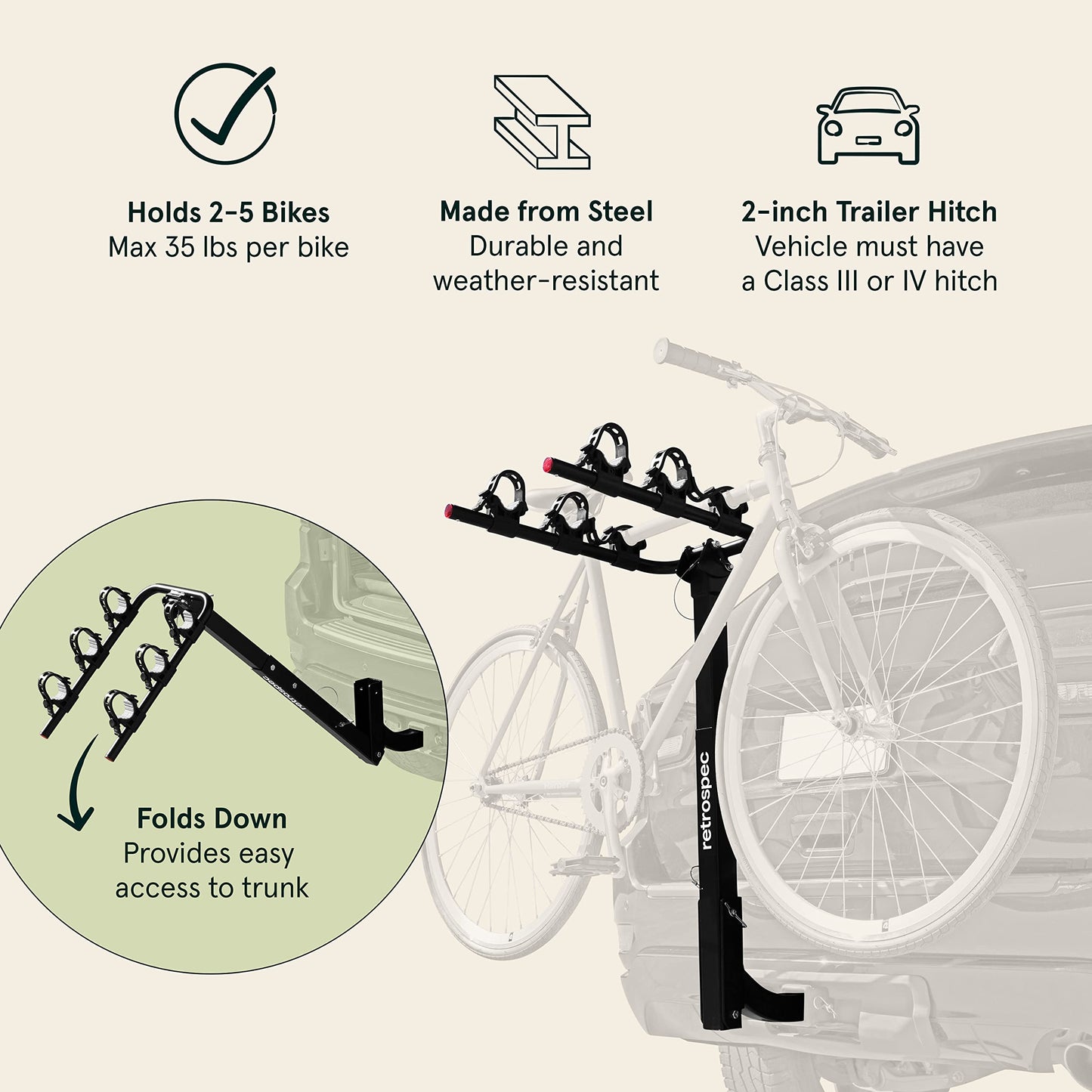 Retrospec Lenox 2-5 Bike Hitch Rack + Top Tube Adapter