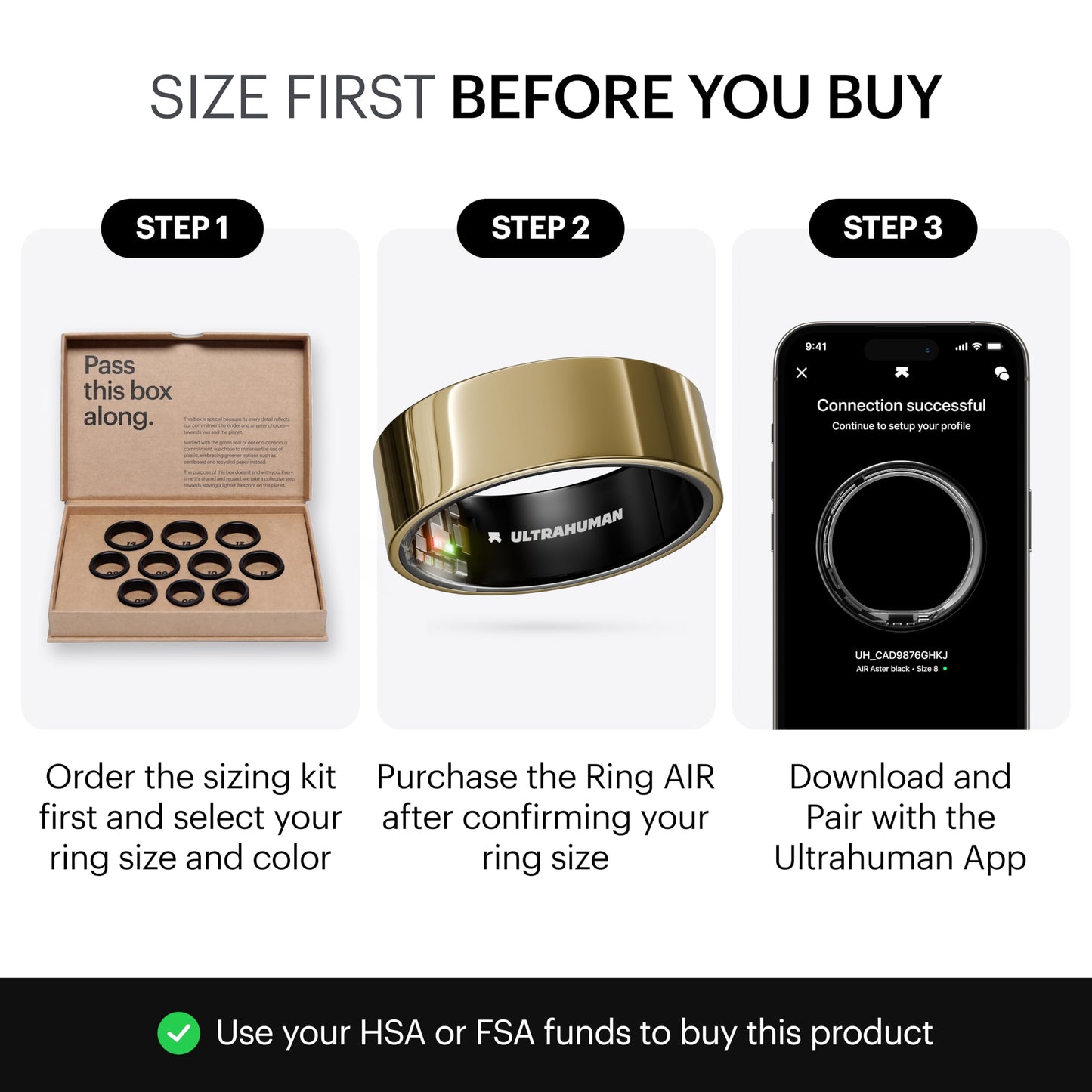 ULTRAHUMAN Ring AIR-Smart Ring Health Tracker, Size First Sizing Kit,Sleep Tracker,Smart Ring for Men/Women,Fitness Tracker (Made in India, Bionic Gold, 8)
