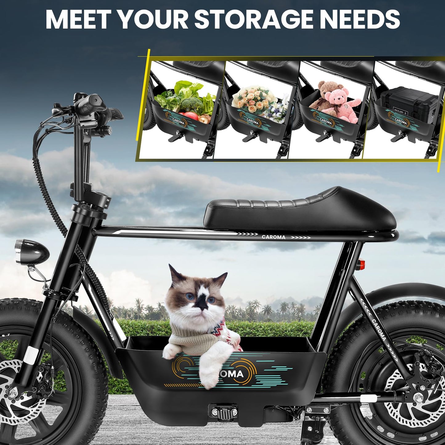 Caroma Peak 1200W Electric Scooters with Seat for Adults, 16" Fat Tire for All-Terrain, 30Miles Max Range, 20mph Top Speed, Commuter Ebike for Adults&Teens, Motorcycle Style