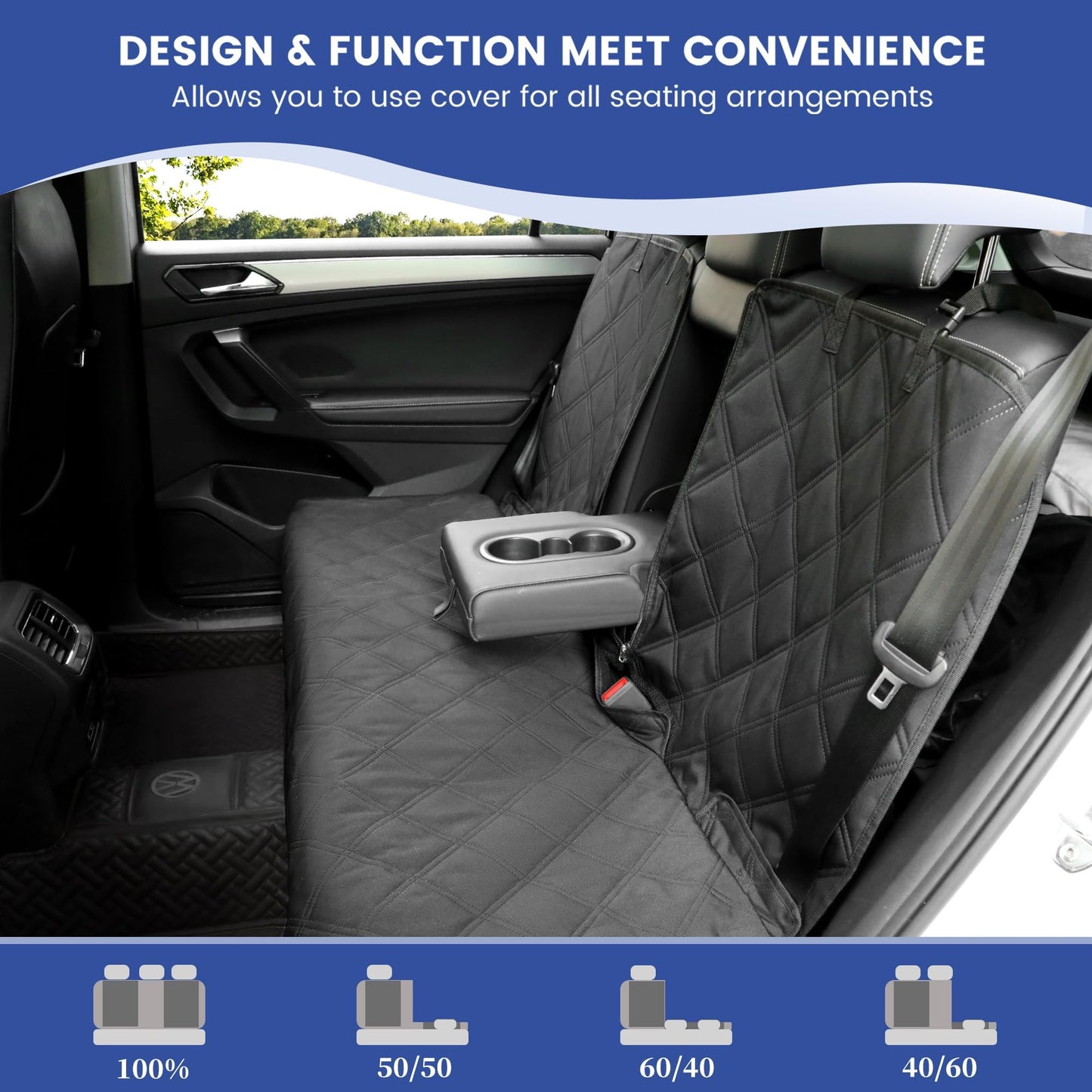 ALLANSING Back Seat Cover 60/40 Split Bench for Cars,Trucks,SUVs - Waterproof Easy Cleanup Car Seat Protector Great for Messy Kids and Drooling Pet Dogs(Black)