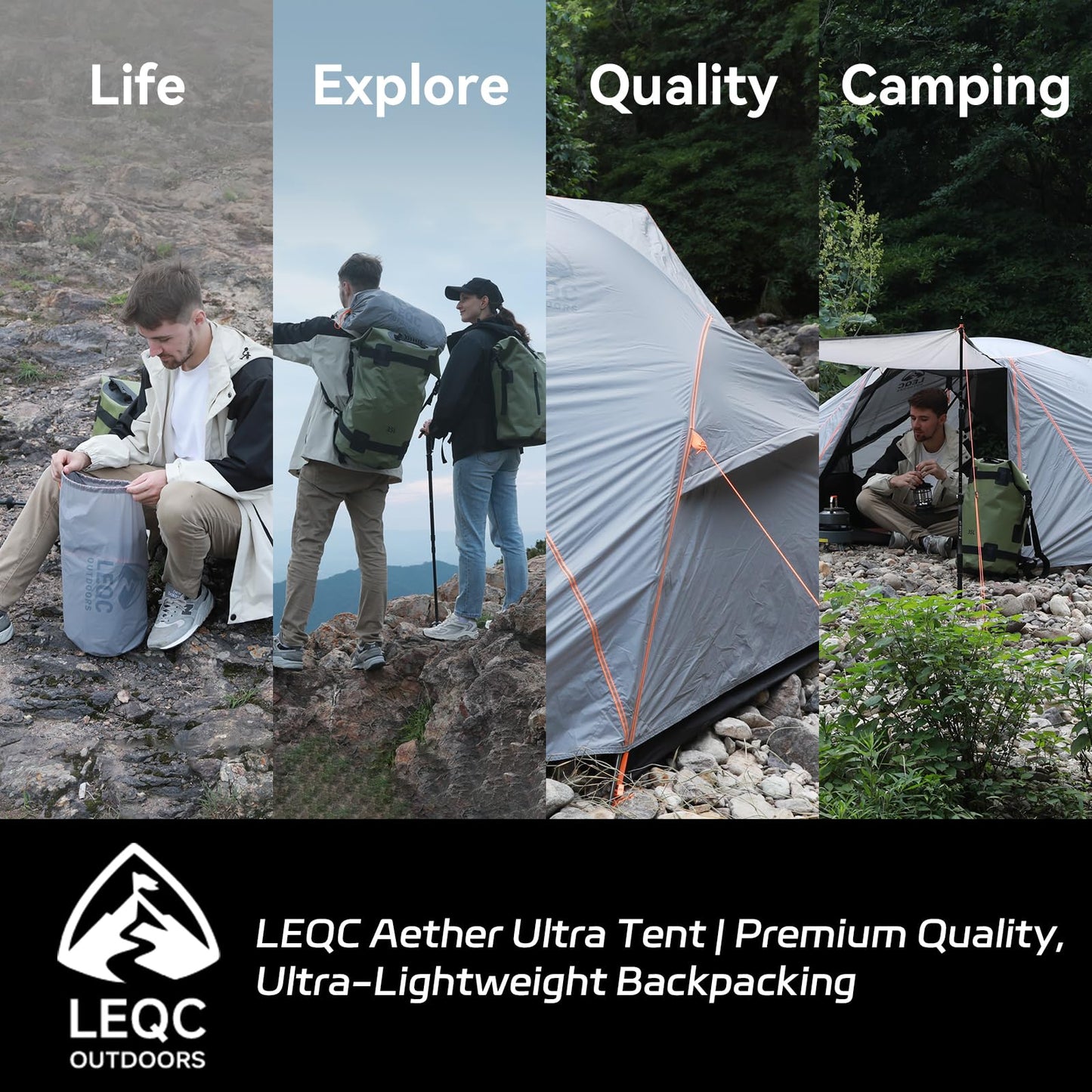 LEQC Ultralight 2 Person Backpacking Tent – Lightweight Tent Waterproof for Hiking, Trekking, Compact Camping Shelter with Aluminum Poles – Two Person Tent for Bikepacking & Camping