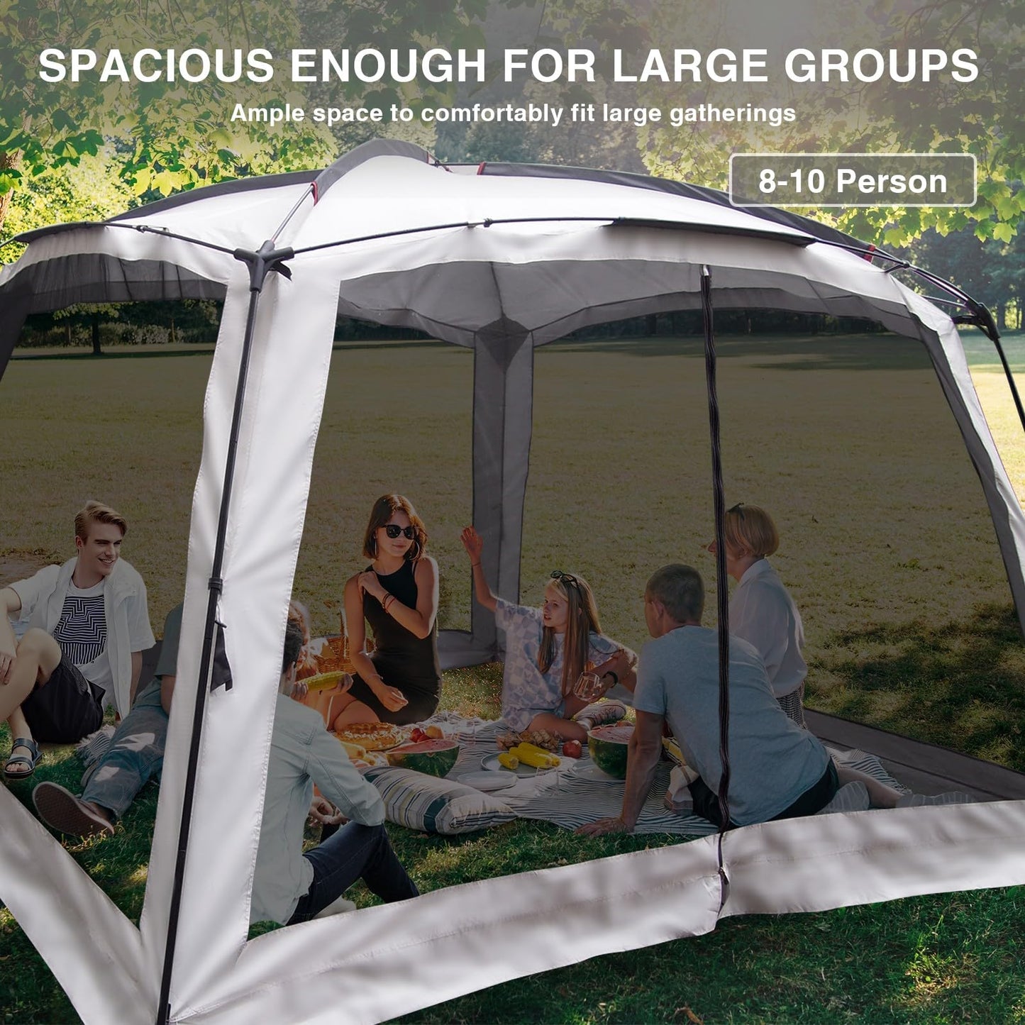 Thinlute 12' X 12' Screen Tent for Camping Canopy Easy Set Up Camper Screen House Room Porch Screened Gazebo 8-10 Person Screenhouse Bug Mesh Shade Tent UPF 50+ Screen Sun Shelter for Outdoor Patios