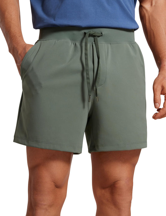 CRZ YOGA Men's Four-Way Stretch Workout Shorts - 5'' Soft Durable Casual Athletic Shorts with Pockets Gym Running Hiking Grey Sage Large