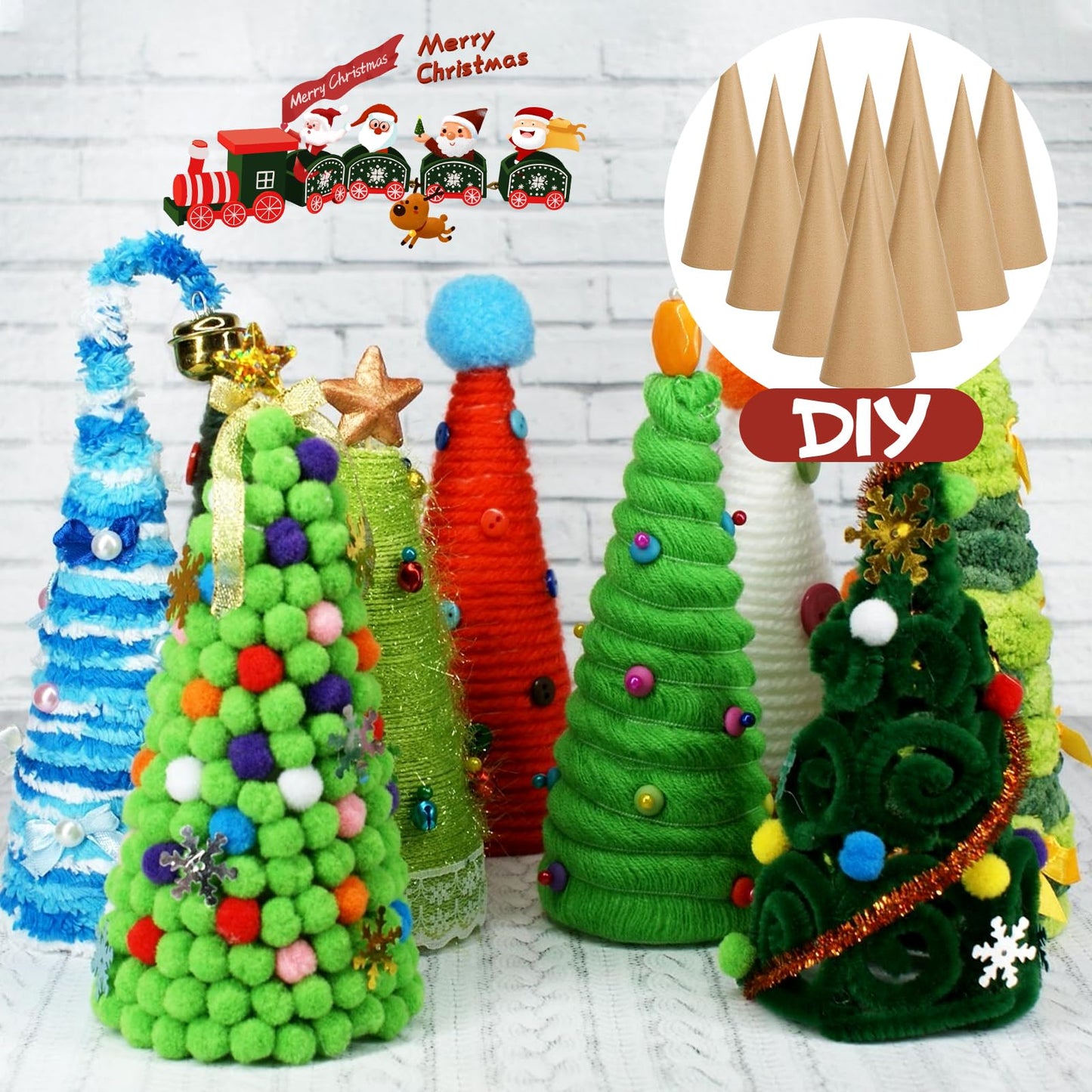 10 Pcs Paper Mache Cones Open Bottom 13.8 x 5 in, Extra Thick Cardboard Craft Cone for Christmas Gnomes Christmas Tree Decoration DIY Art Crafts