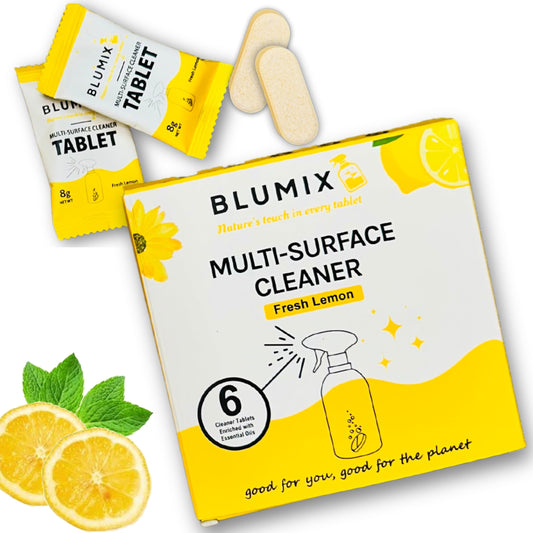 Blumix Multi-Surface Cleaner Refill Tablets – 6 Count | Fresh Lemon Scent | Eco-Friendly, Biodegradable, Plastic-Free Cleaning Refills for Spray Bottles – All-Purpose Household Use