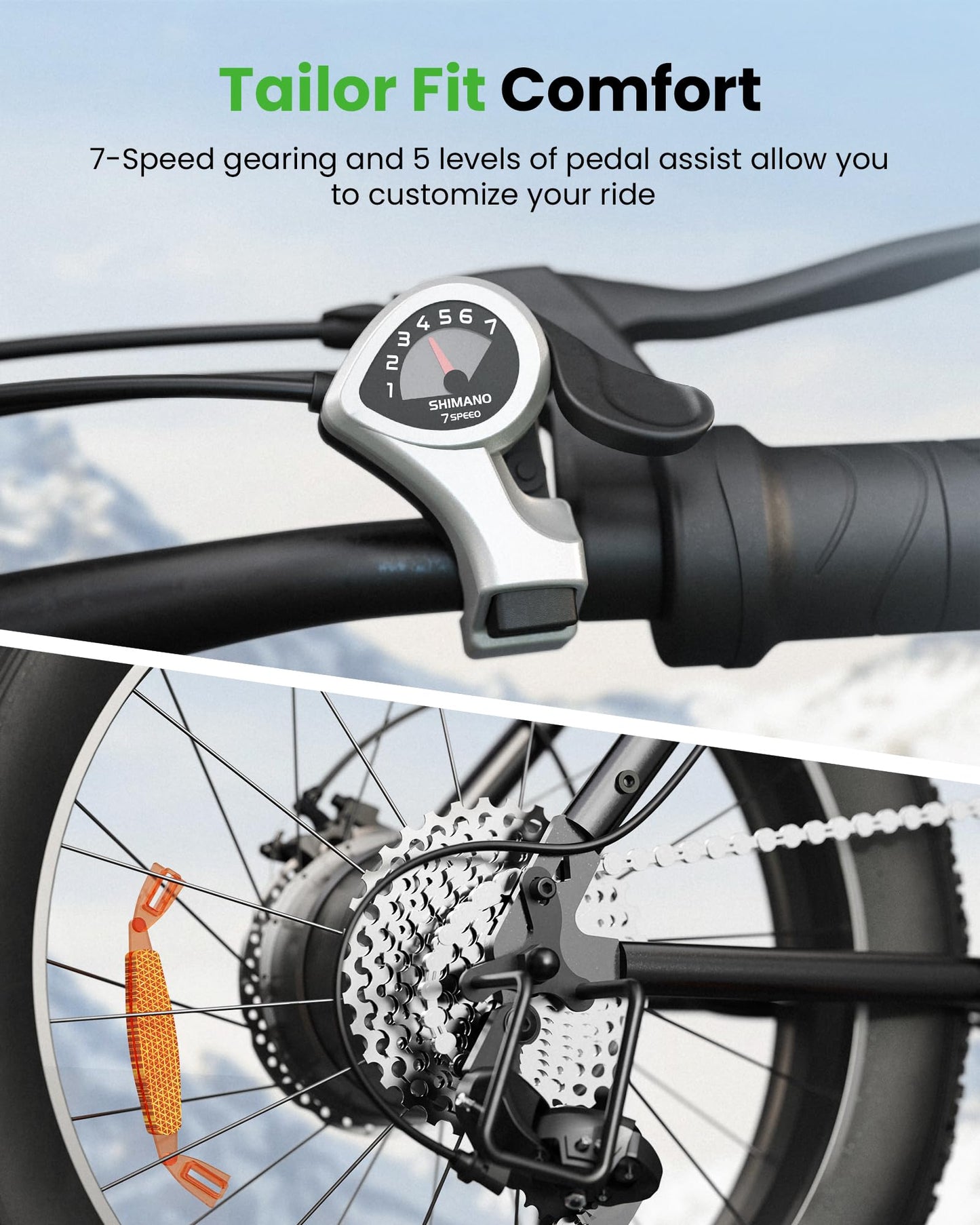 M10Pro Electric Bike for Adults 22Mph 1000W Peak Motor, 0-50° Adjustable Handlebar Mountain Ebike 375Wh Removable Battery 50 Miles Range 7 Speed Shift, 20x4.0 Fat Tire Adult Teenager Electric Bicycles