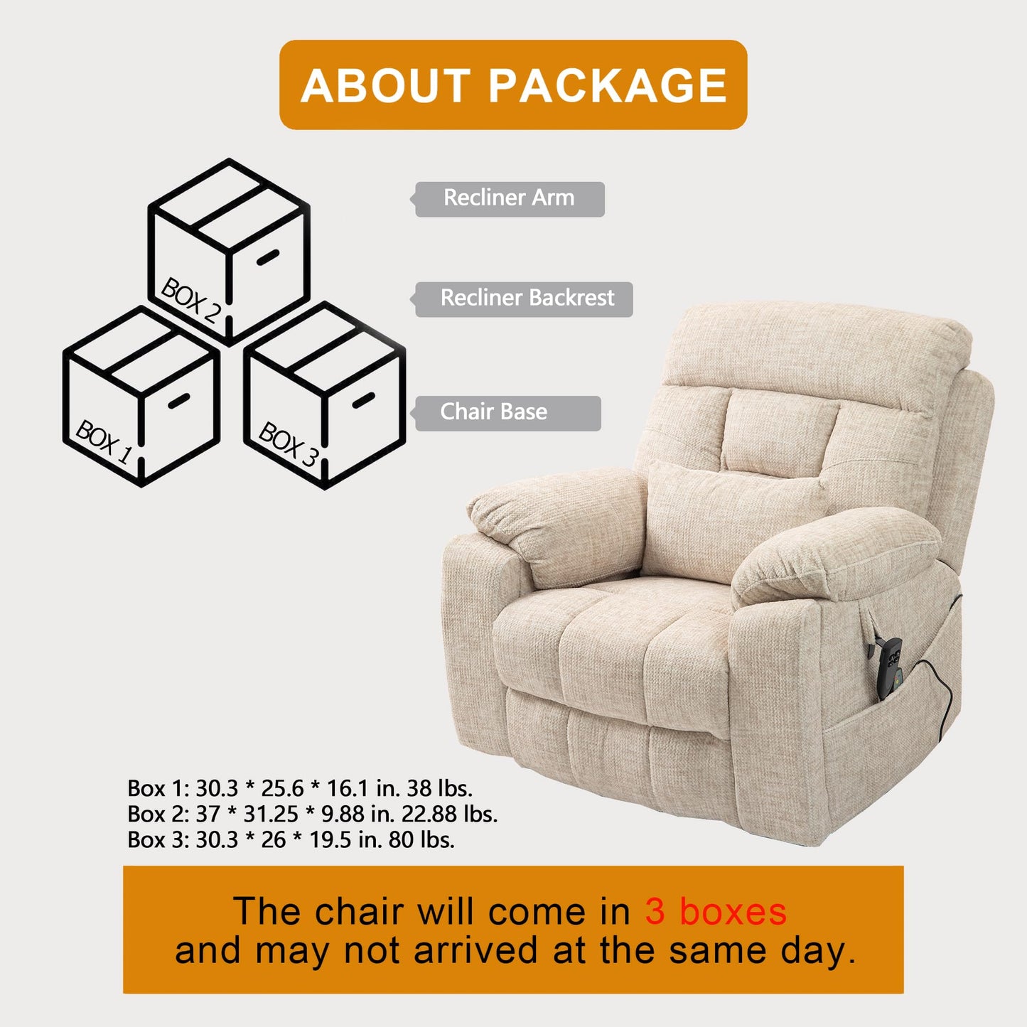 FUNECORP Power Lift Chair Lay Flat Recliner Infinite Position Electric Dual Motor Stand Up Lift Chair with Massage and Heat for Adults,Heavy Duty Recliners with 2 Remote Controls and Two Cup Holders