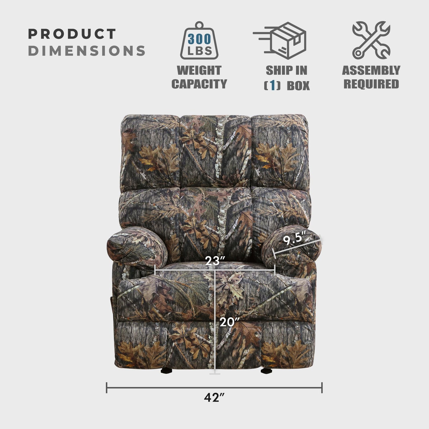 Lexicon Glider Recliner Chair with Lever Handle, Textured Microfiber Manual Recliner, Plush Stitching Cushion, Pillow Top Arms, Rustic Armchair for Cabin/Living Room, Easy Assembly, Camouflage