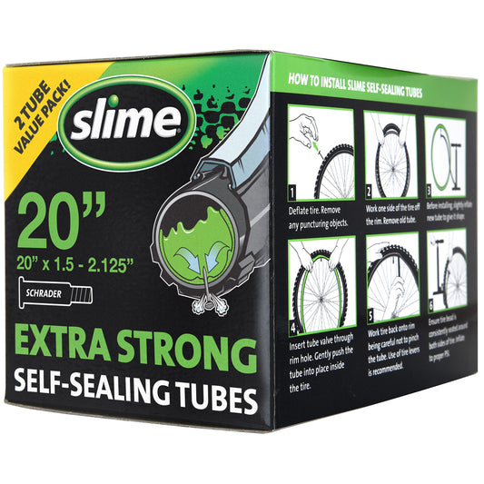 Slime 30075 Bike Inner Tube with Slime Puncture Sealant, Extra Strong, Self Sealing, Prevent and Repair, Schrader Valve, 20"x1.50-2.125", Value 2-Pack
