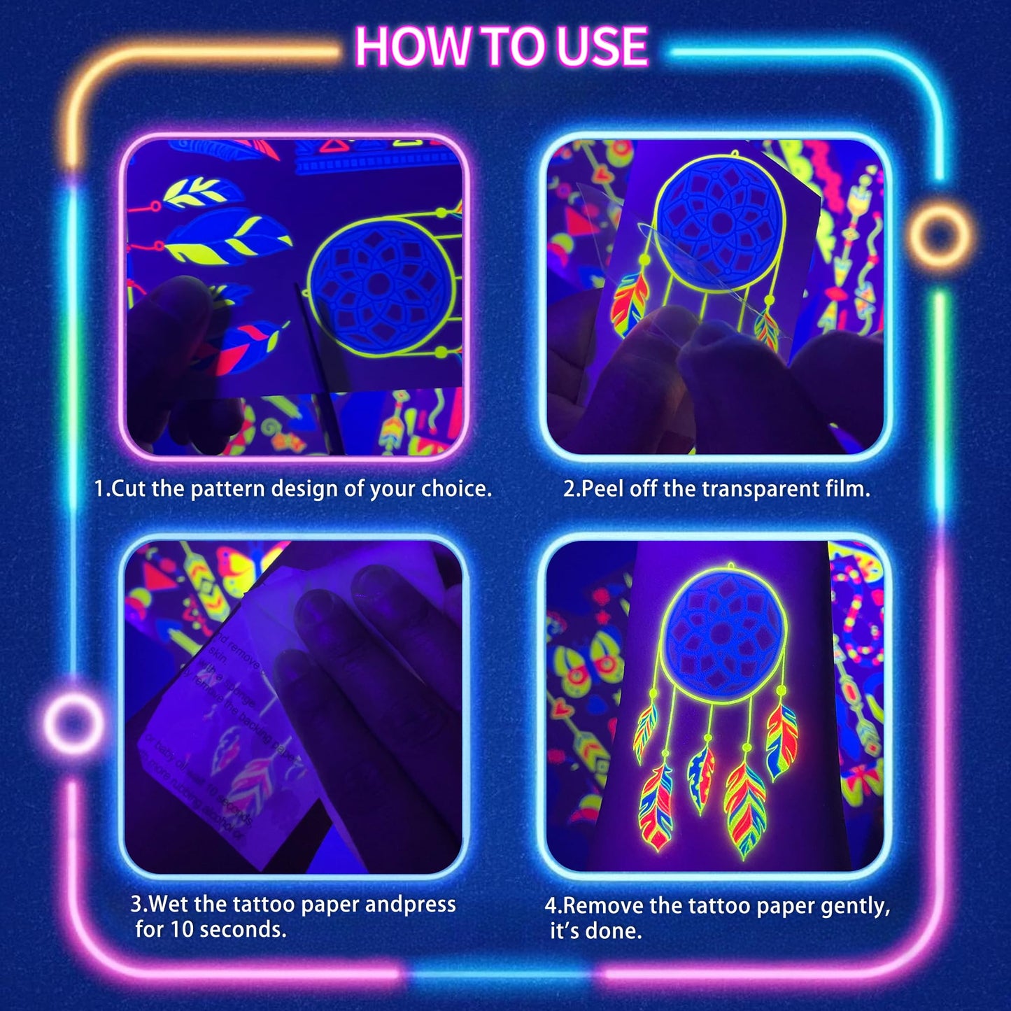 Glow in the Dark Tattoos 172 PCS – Glow in the Dark Party Supplies, Neon Body Paint Be UV Blacklight Reactive Face Temporary Tattoos for Adults, Teens | Neon Accessories, Party Favors & Decorations