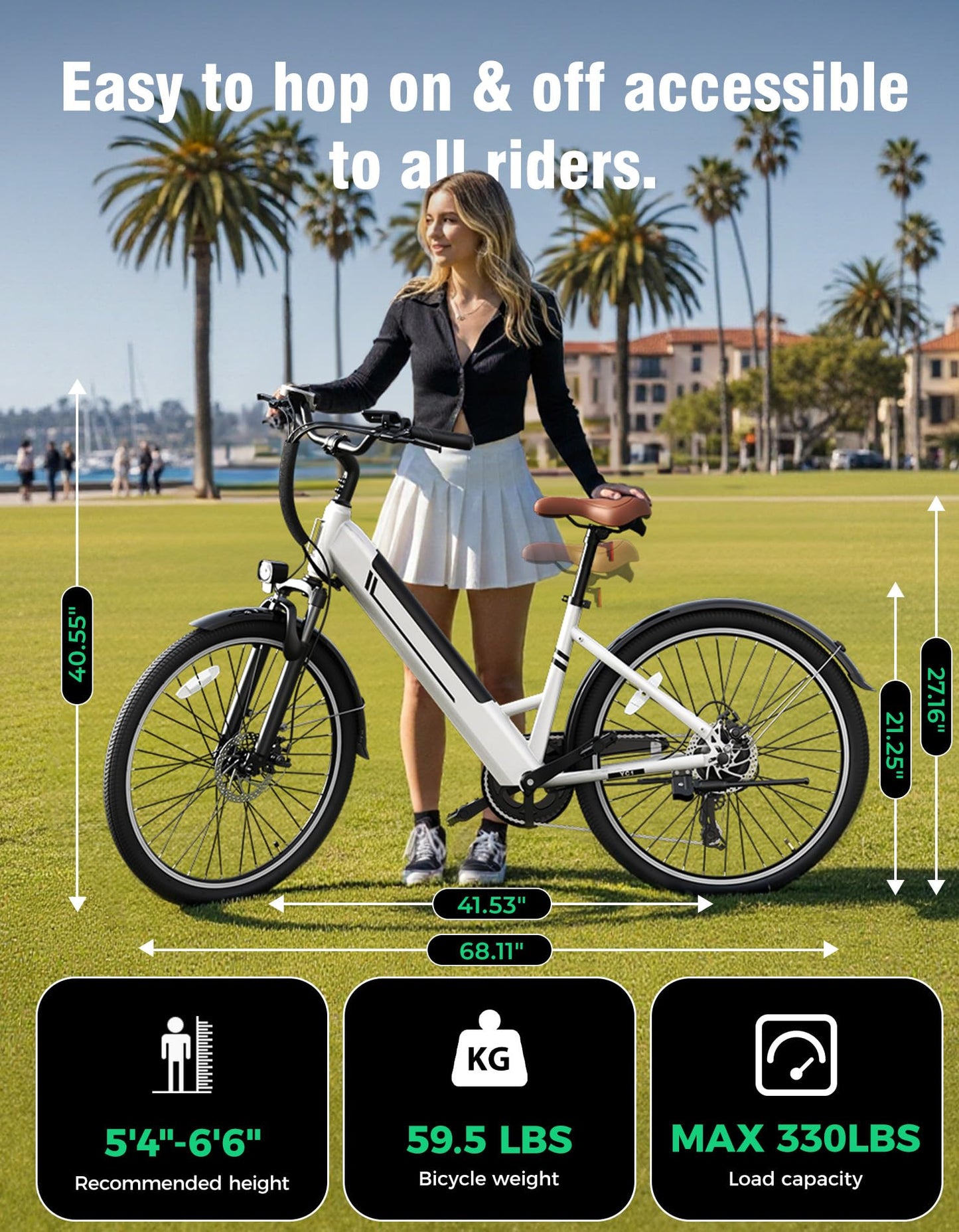YOLOWAY Electric Bike for Adults, 26" Up to 1000W Peak Motor E-Bike, 25 Mph 40+ Mile Range Brushless City E-Bike, with 360Wh Removable Battery, 7 Speeds & Front Suspension for Commuting, Outdoor