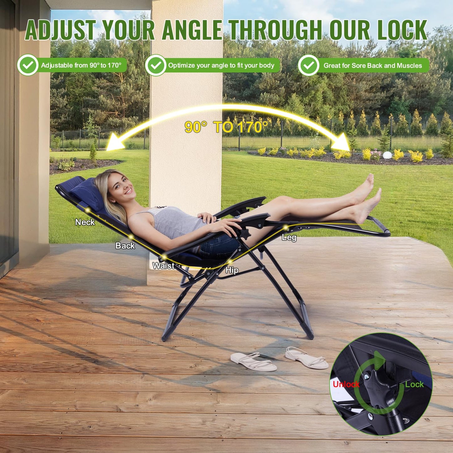 Backyard Expressions Deluxe XL Padded Recliner Chair – Ergonomic Anti-Gravity Lounger with Folding Design, Side Tray, and Adjustable Headrest